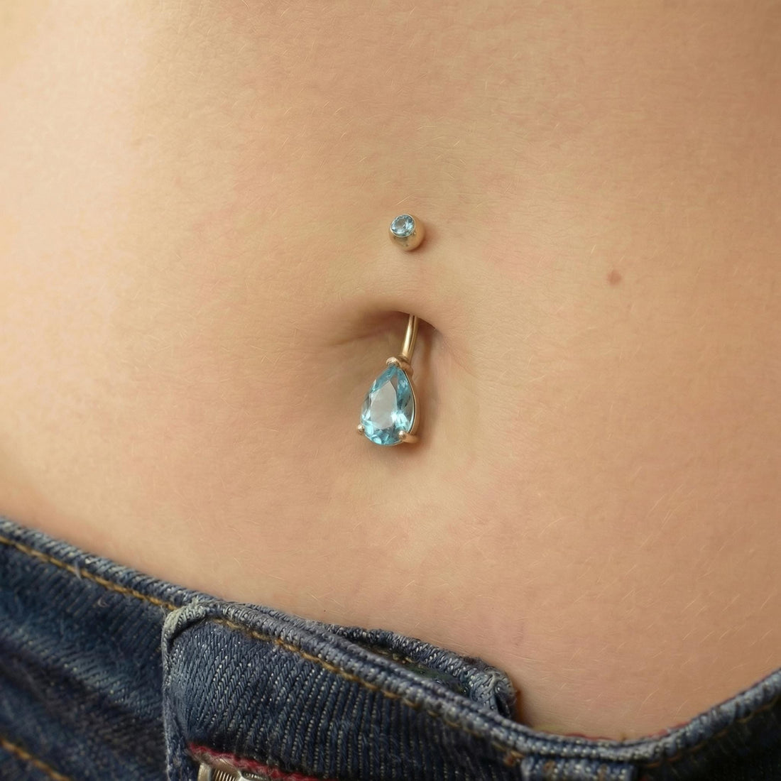Dainty Aquamarine Teardrop Belly Button Ring | Sterling Silver Navel Piercing Jewelry | Elegant Blue Gemstone Dangle Body Jewelry Gift