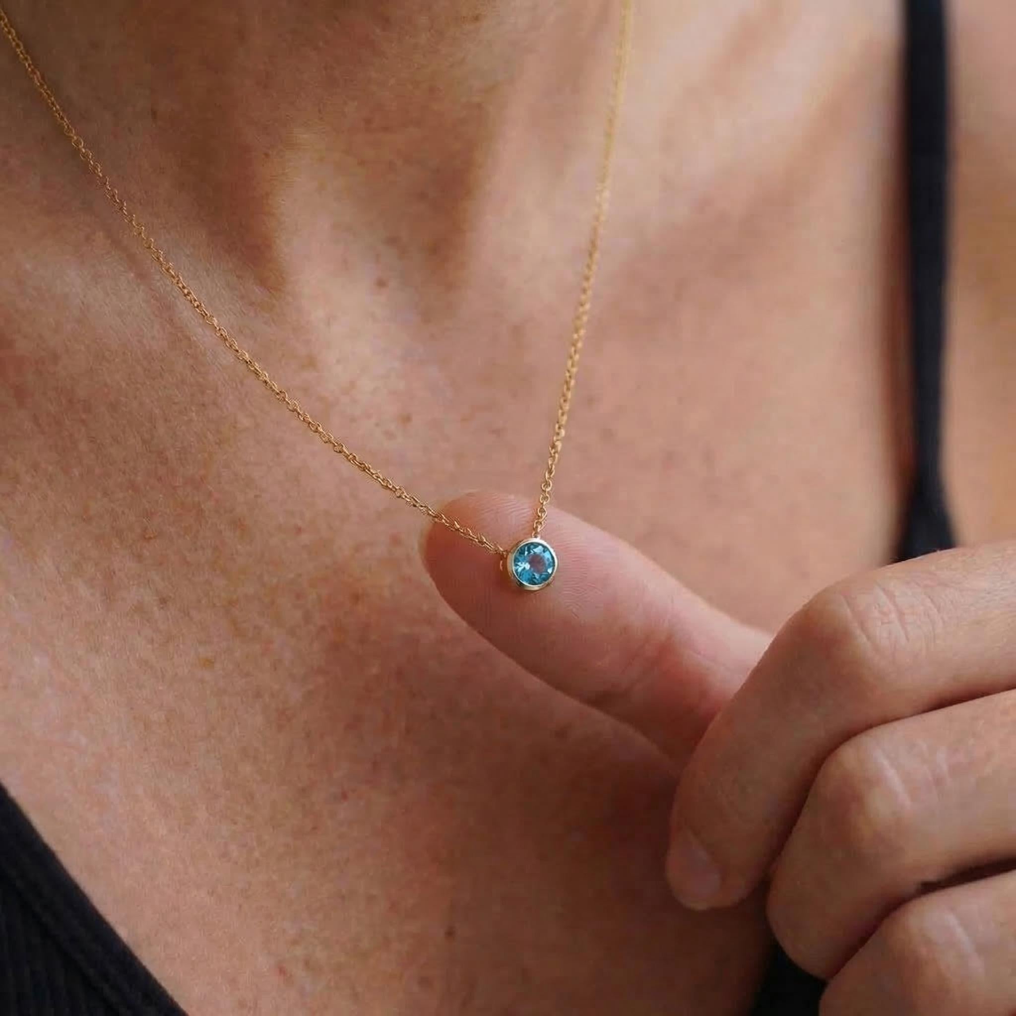 Dainty Gold Blue Topaz Bezel Necklace | Minimalist Solitaire Gemstone Pendant | Everyday Layering Jewelry | December Birthstone Gift for Her