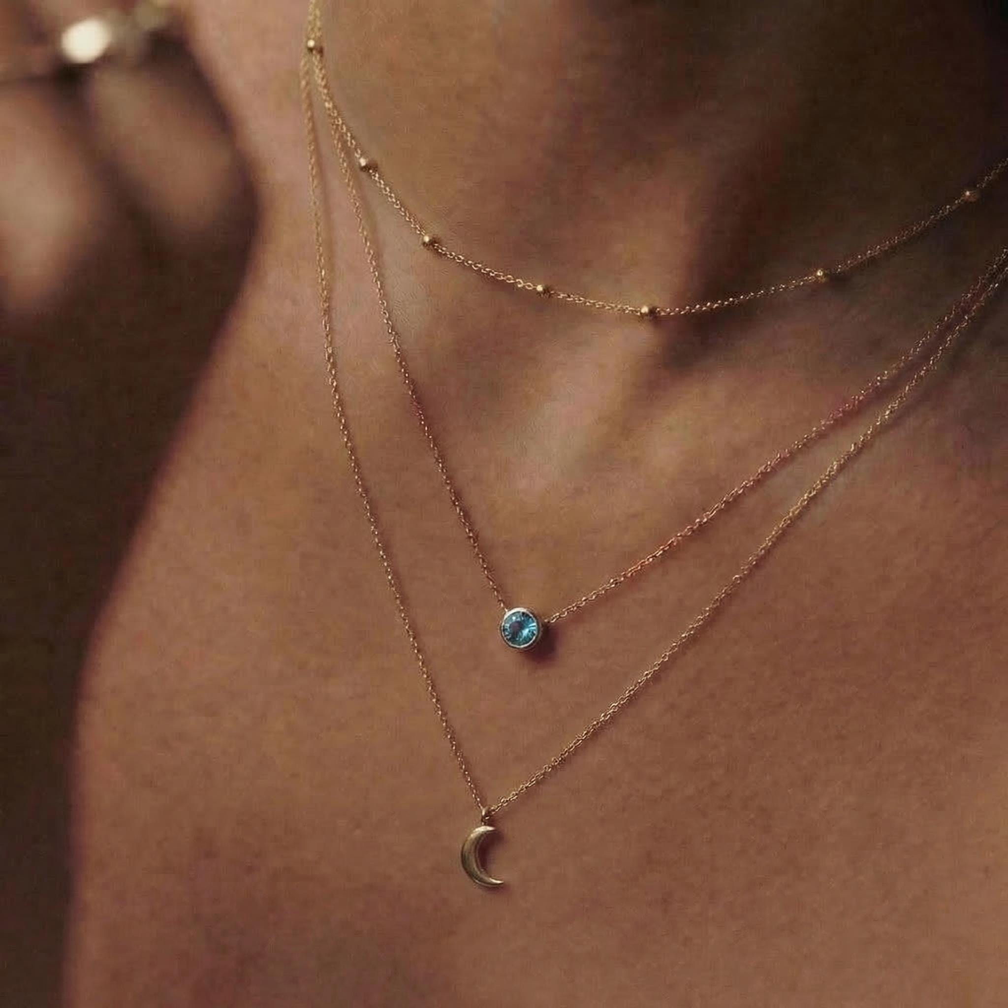 Dainty Gold Blue Topaz Bezel Necklace | Minimalist Solitaire Gemstone Pendant | Everyday Layering Jewelry | December Birthstone Gift for Her