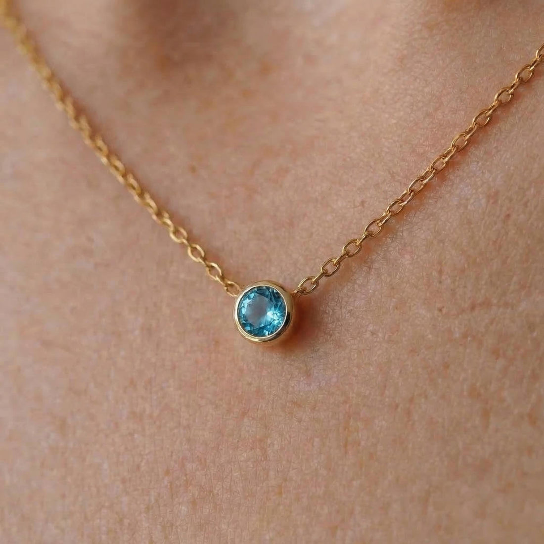 Dainty Gold Blue Topaz Bezel Necklace | Minimalist Solitaire Gemstone Pendant | Everyday Layering Jewelry | December Birthstone Gift for Her
