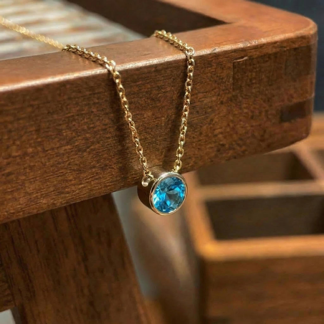 Dainty Gold Blue Topaz Bezel Necklace | Minimalist Solitaire Gemstone Pendant | Everyday Layering Jewelry | December Birthstone Gift for Her
