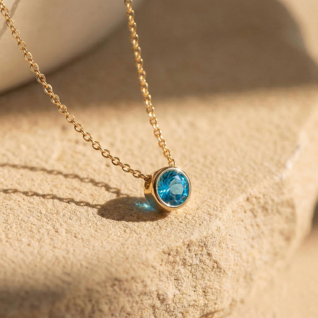 Dainty Gold Blue Topaz Bezel Necklace | Minimalist Solitaire Gemstone Pendant | Everyday Layering Jewelry | December Birthstone Gift for Her