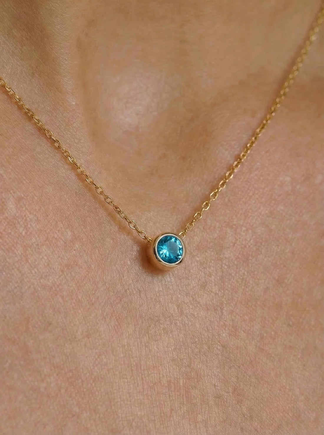 Dainty Gold Blue Topaz Bezel Necklace | Minimalist Solitaire Gemstone Pendant | Everyday Layering Jewelry | December Birthstone Gift for Her