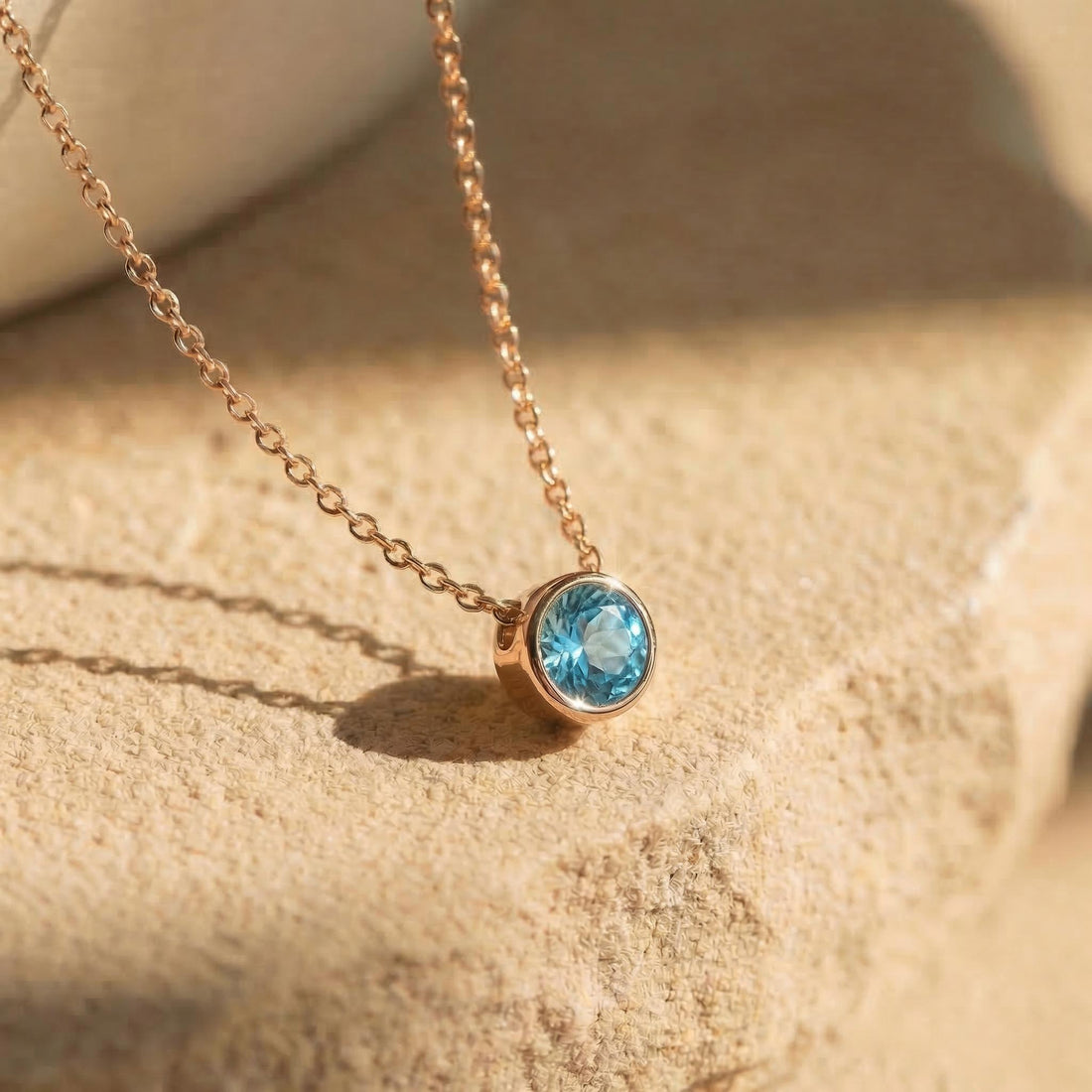 Dainty Gold Blue Topaz Bezel Necklace | Minimalist Solitaire Gemstone Pendant | Everyday Layering Jewelry | December Birthstone Gift for Her