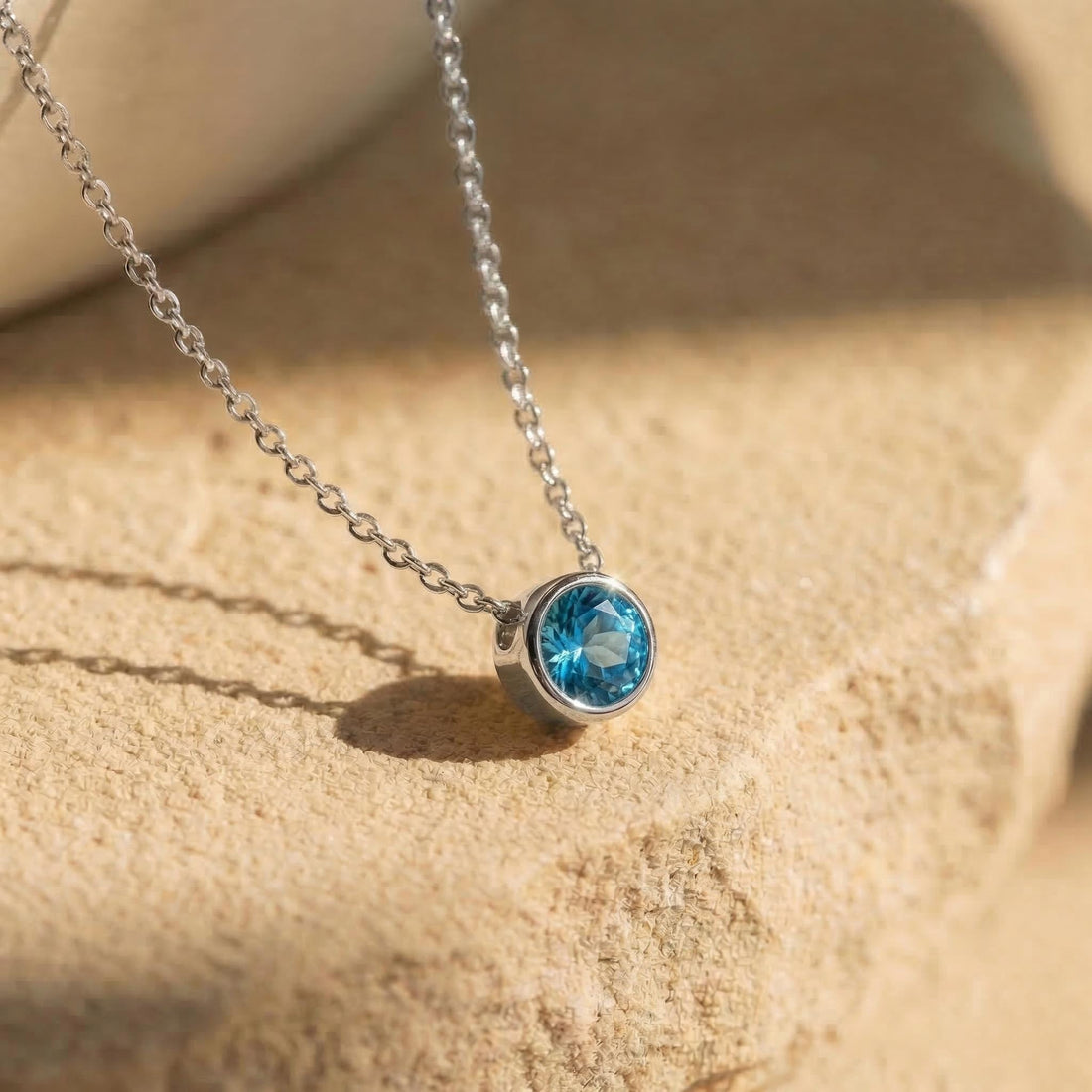Dainty Gold Blue Topaz Bezel Necklace | Minimalist Solitaire Gemstone Pendant | Everyday Layering Jewelry | December Birthstone Gift for Her