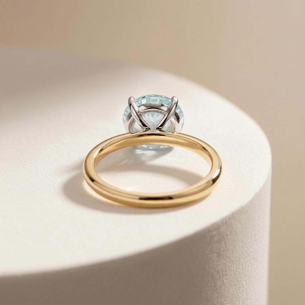 2.0 CT East West Oval Cut Aquamarine Engagement Ring, Yellow Gold Vermeil Two Tone Ring, Dainty Travel Engagement Ring