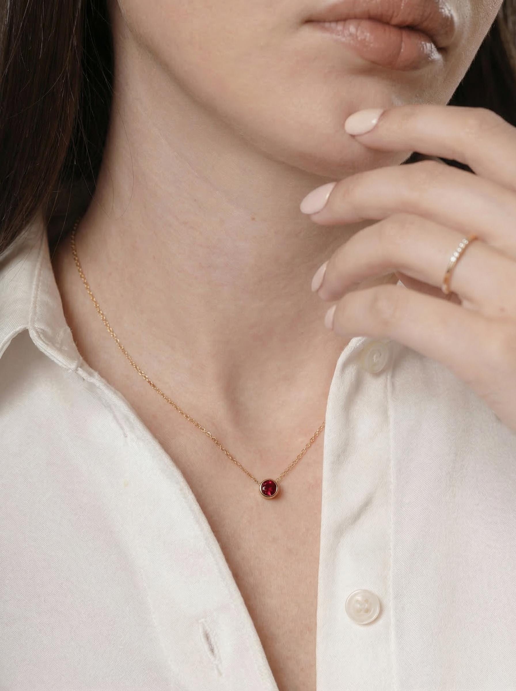 Dainty Gold Garnet Necklace | Minimalist Bezel Set Red Gemstone Solitaire Pendant | January Birthstone Jewelry | Everyday Elegance Gift