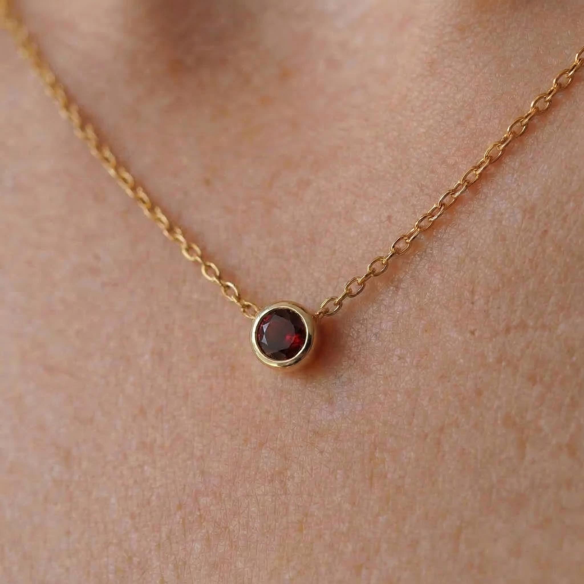 Dainty Gold Garnet Necklace | Minimalist Bezel Set Red Gemstone Solitaire Pendant | January Birthstone Jewelry | Everyday Elegance Gift