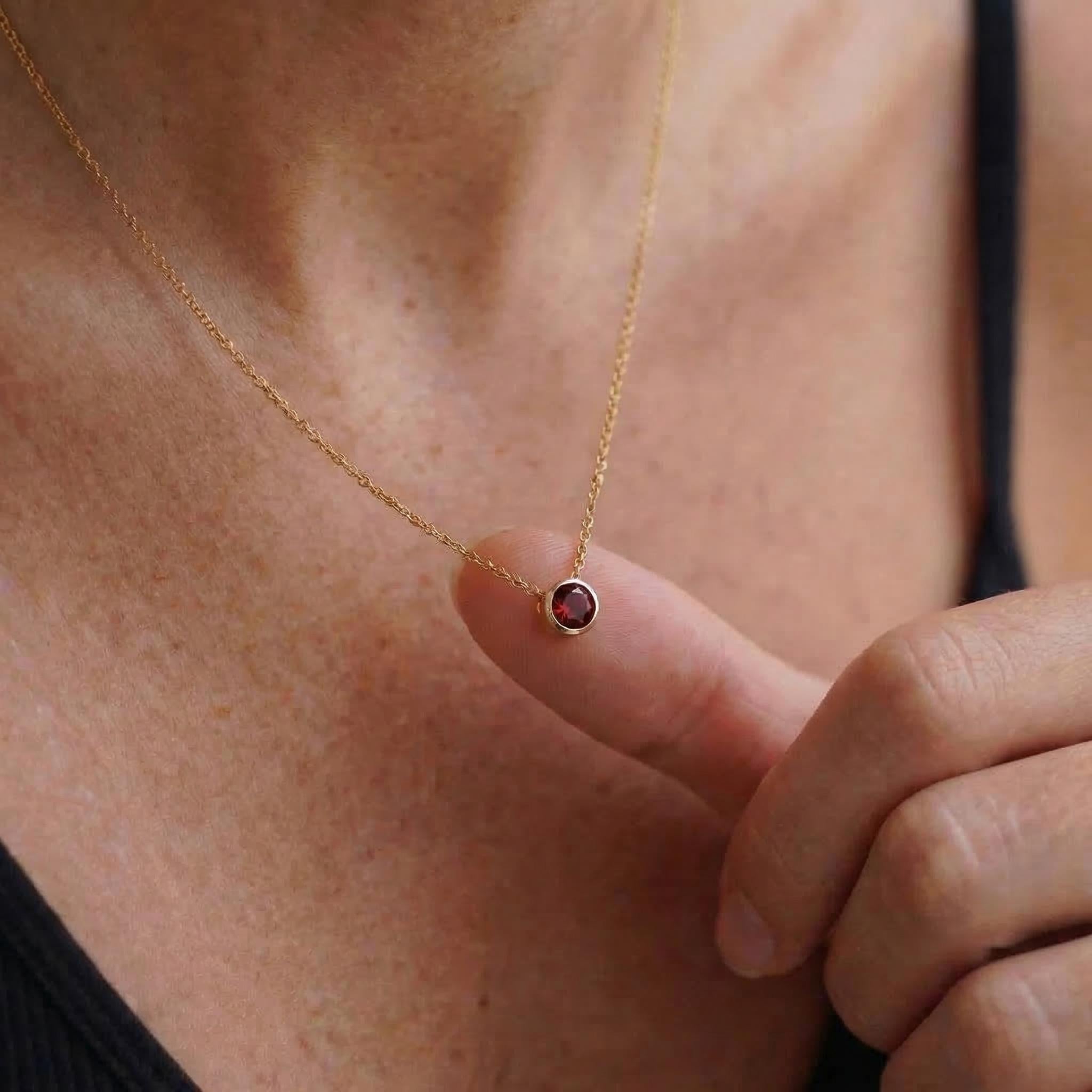 Dainty Gold Garnet Necklace | Minimalist Bezel Set Red Gemstone Solitaire Pendant | January Birthstone Jewelry | Everyday Elegance Gift