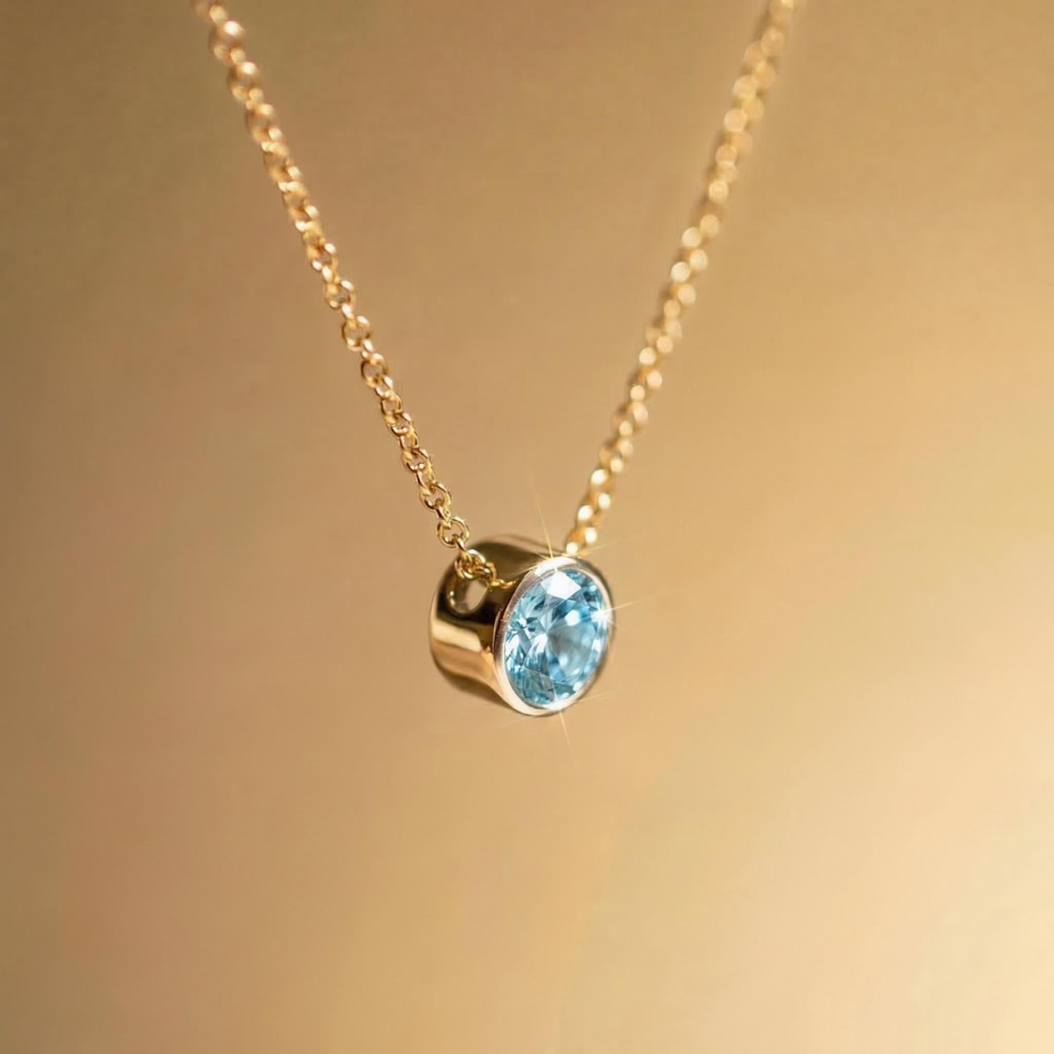 Dainty Gold Aquamarine Necklace | Bezel Set Aquamarine Pendant | Delicate Everyday Jewelry | March Birthstone Gift