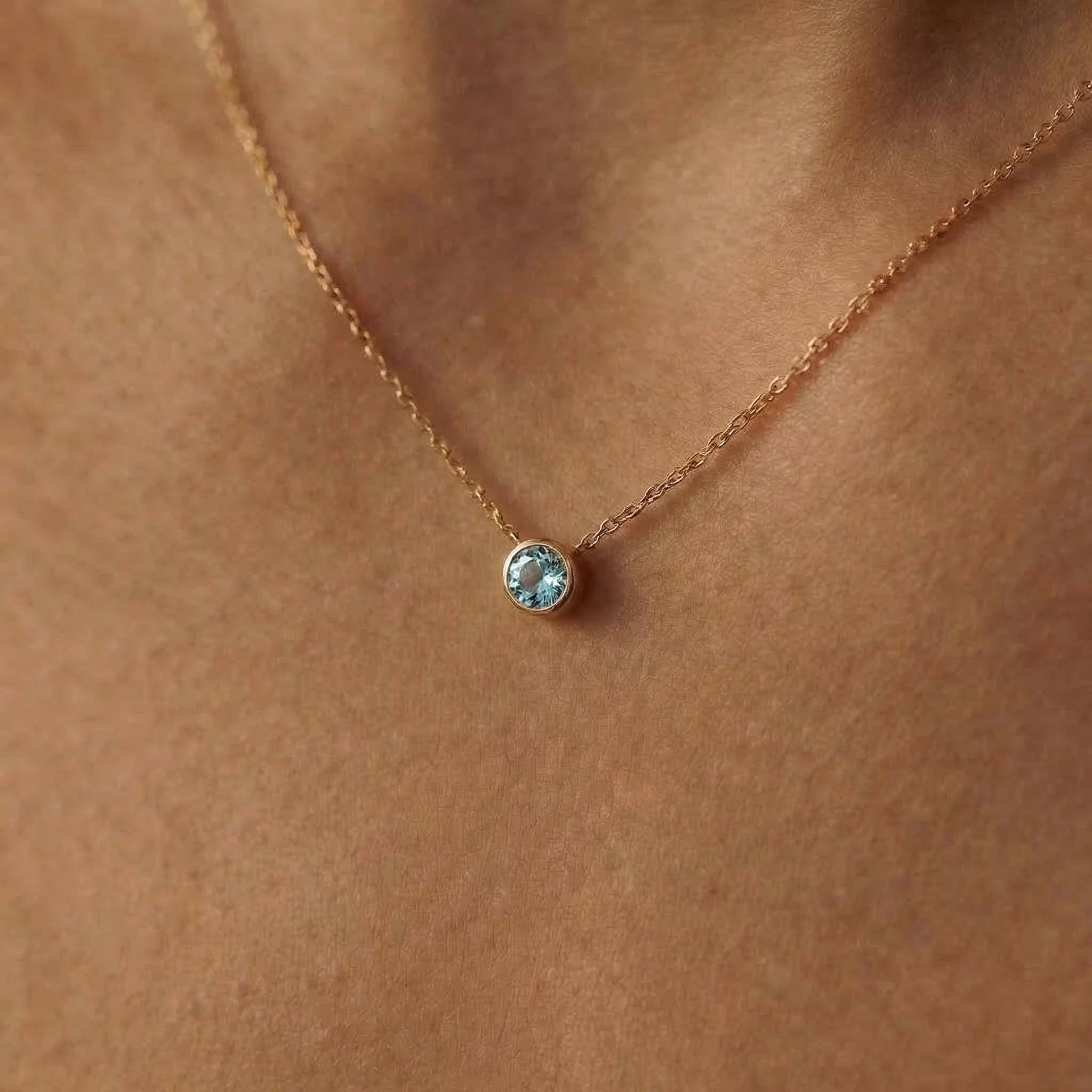 Dainty Gold Aquamarine Necklace | Bezel Set Aquamarine Pendant | Delicate Everyday Jewelry | March Birthstone Gift