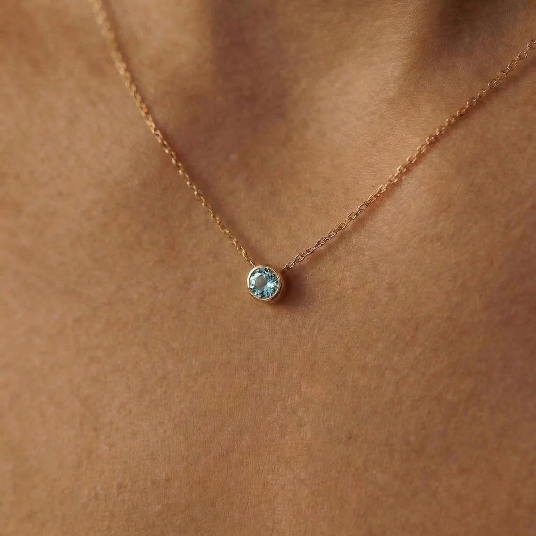Dainty Gold Aquamarine Necklace | Bezel Set Aquamarine Pendant | Delicate Everyday Jewelry | March Birthstone Gift