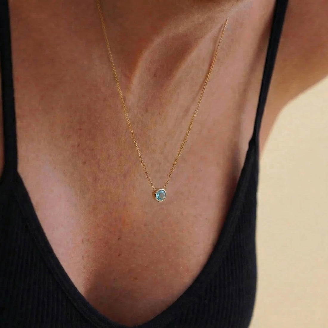 Dainty Gold Aquamarine Necklace | Bezel Set Aquamarine Pendant | Delicate Everyday Jewelry | March Birthstone Gift