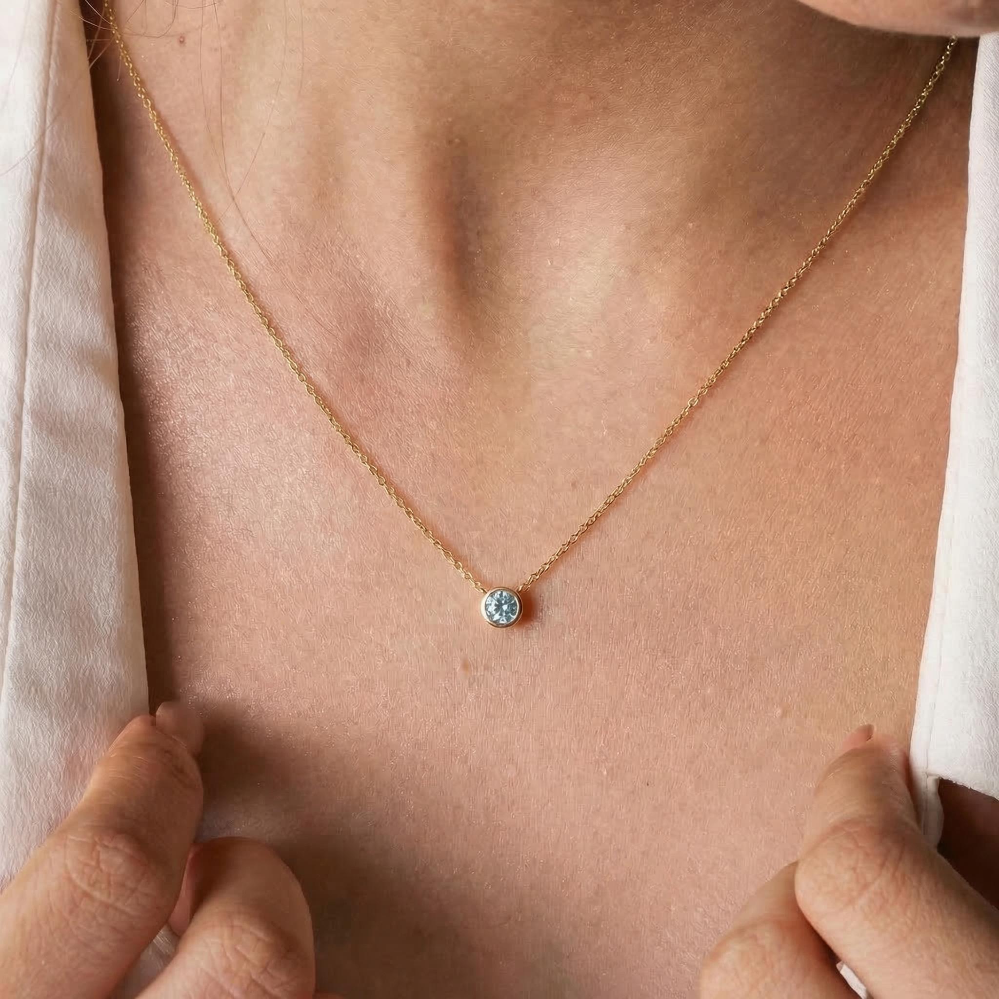 Dainty Gold Aquamarine Necklace | Bezel Set Aquamarine Pendant | Delicate Everyday Jewelry | March Birthstone Gift