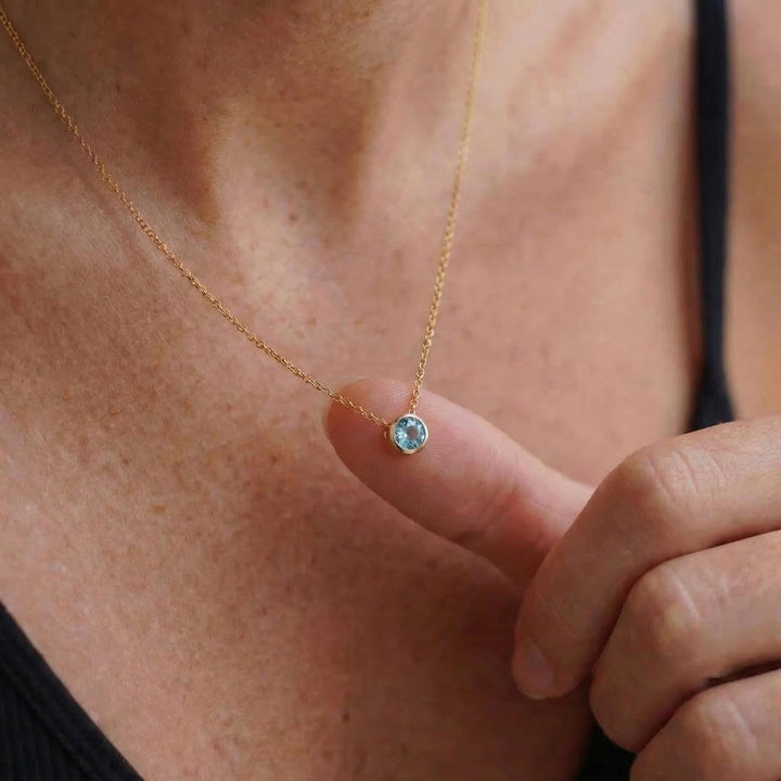 Dainty Gold Aquamarine Necklace | Bezel Set Aquamarine Pendant | Delicate Everyday Jewelry | March Birthstone Gift