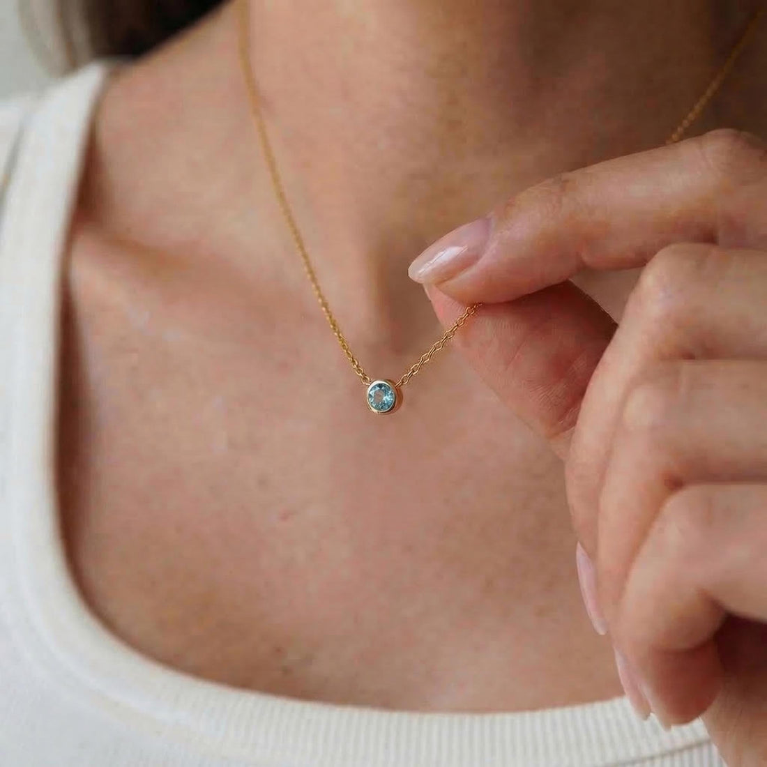 Dainty Gold Aquamarine Necklace | Bezel Set Aquamarine Pendant | Delicate Everyday Jewelry | March Birthstone Gift