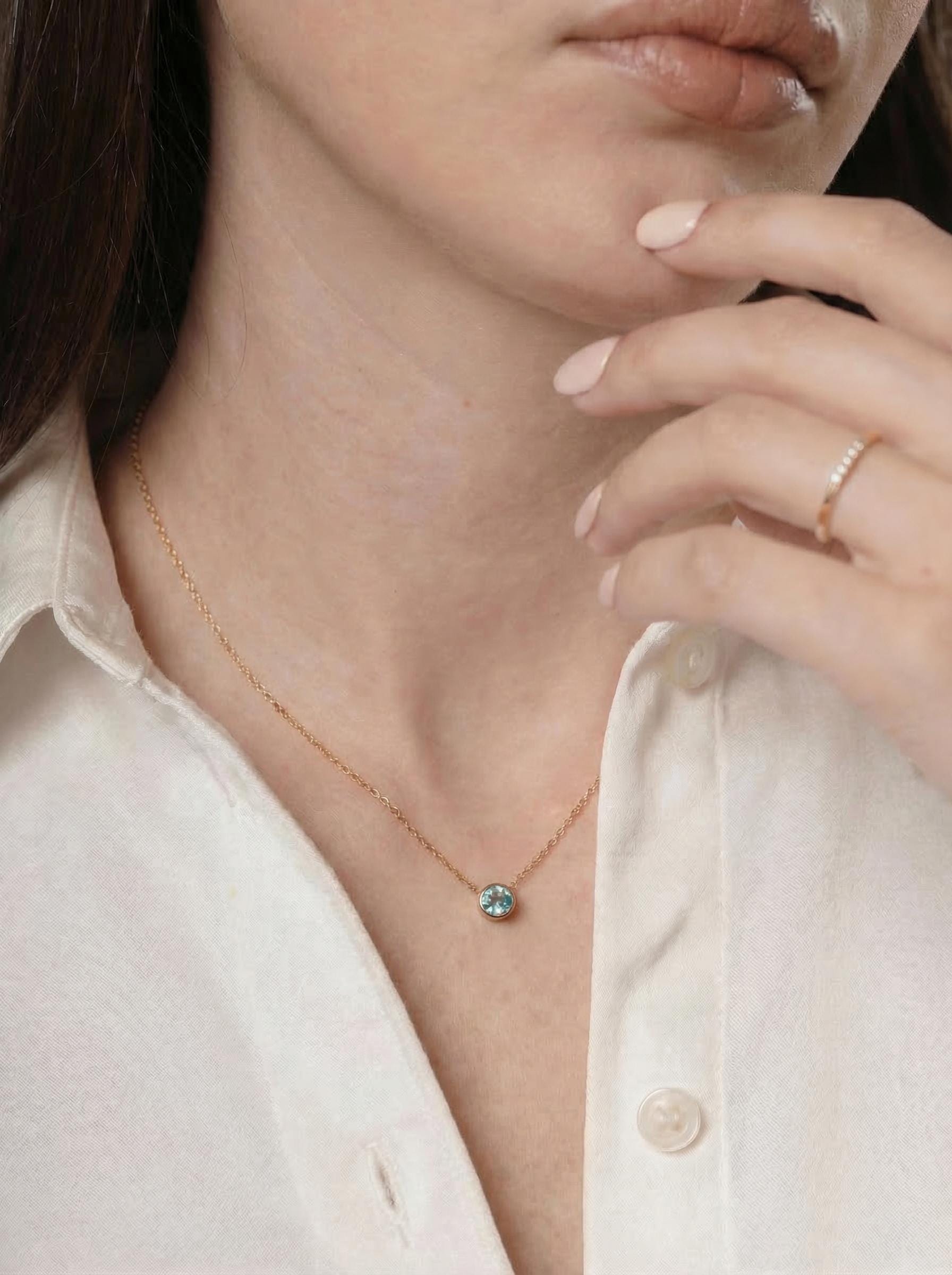 Dainty Gold Aquamarine Necklace | Bezel Set Aquamarine Pendant | Delicate Everyday Jewelry | March Birthstone Gift