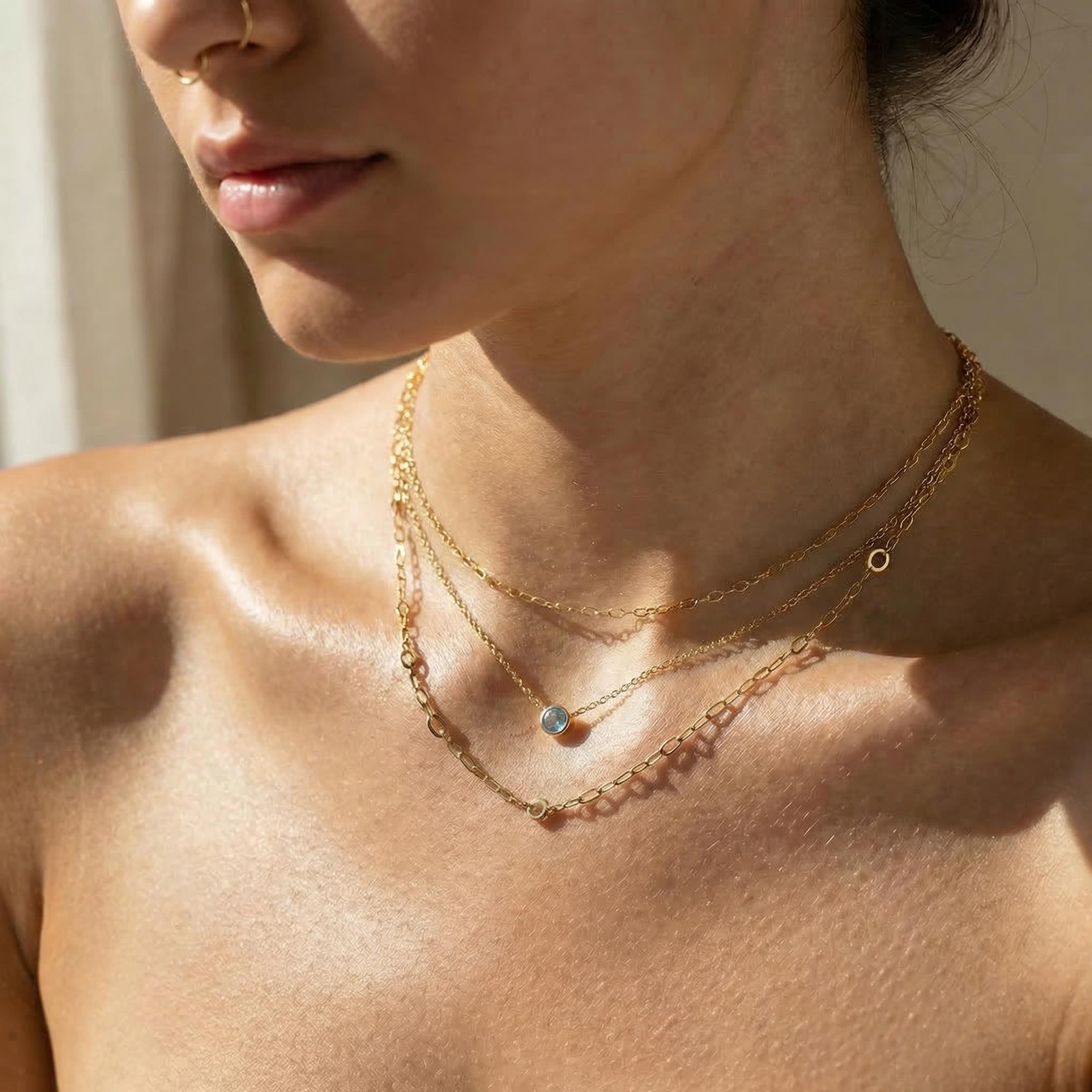 Dainty Gold Aquamarine Necklace | Bezel Set Aquamarine Pendant | Delicate Everyday Jewelry | March Birthstone Gift