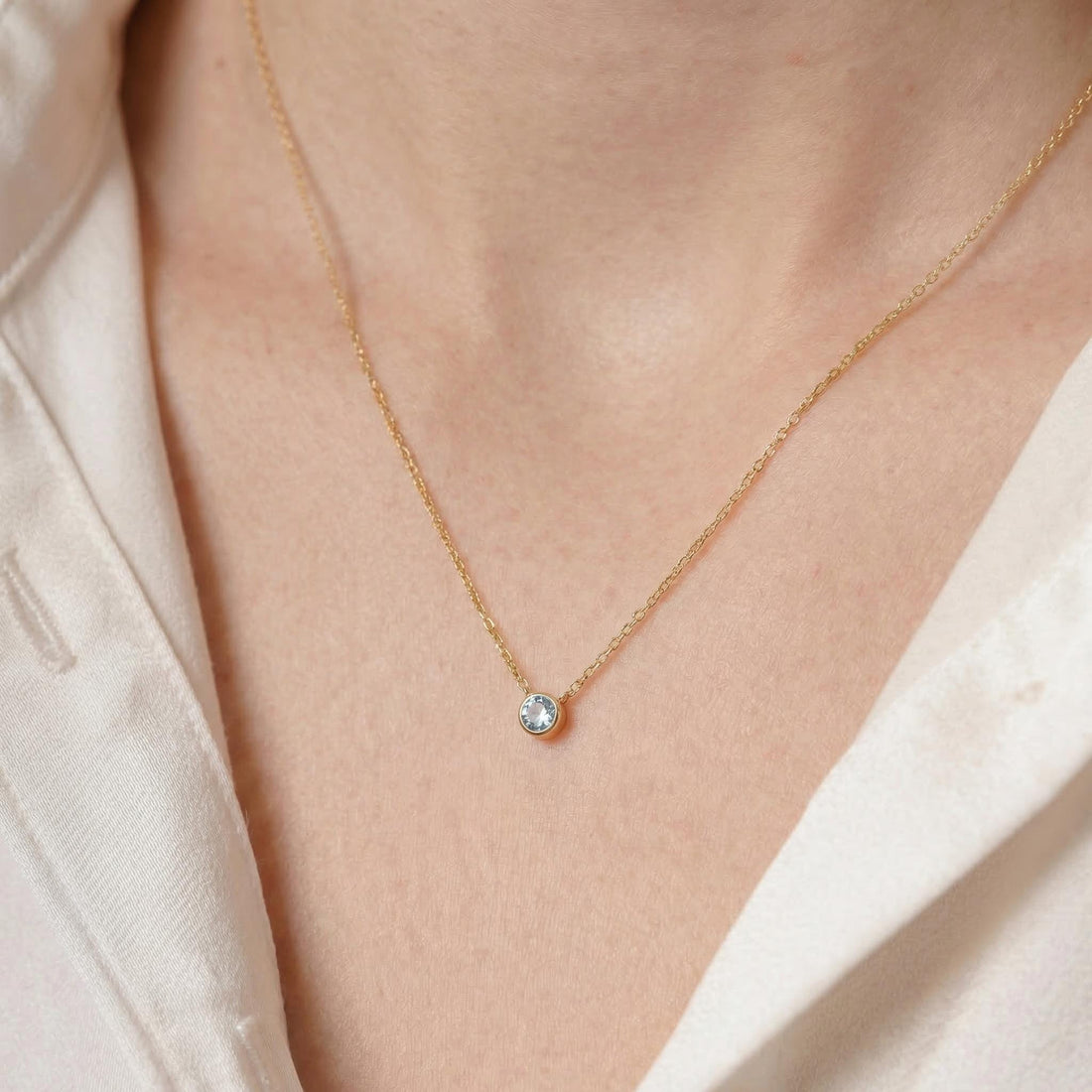 Dainty Gold Aquamarine Necklace | Bezel Set Aquamarine Pendant | Delicate Everyday Jewelry | March Birthstone Gift