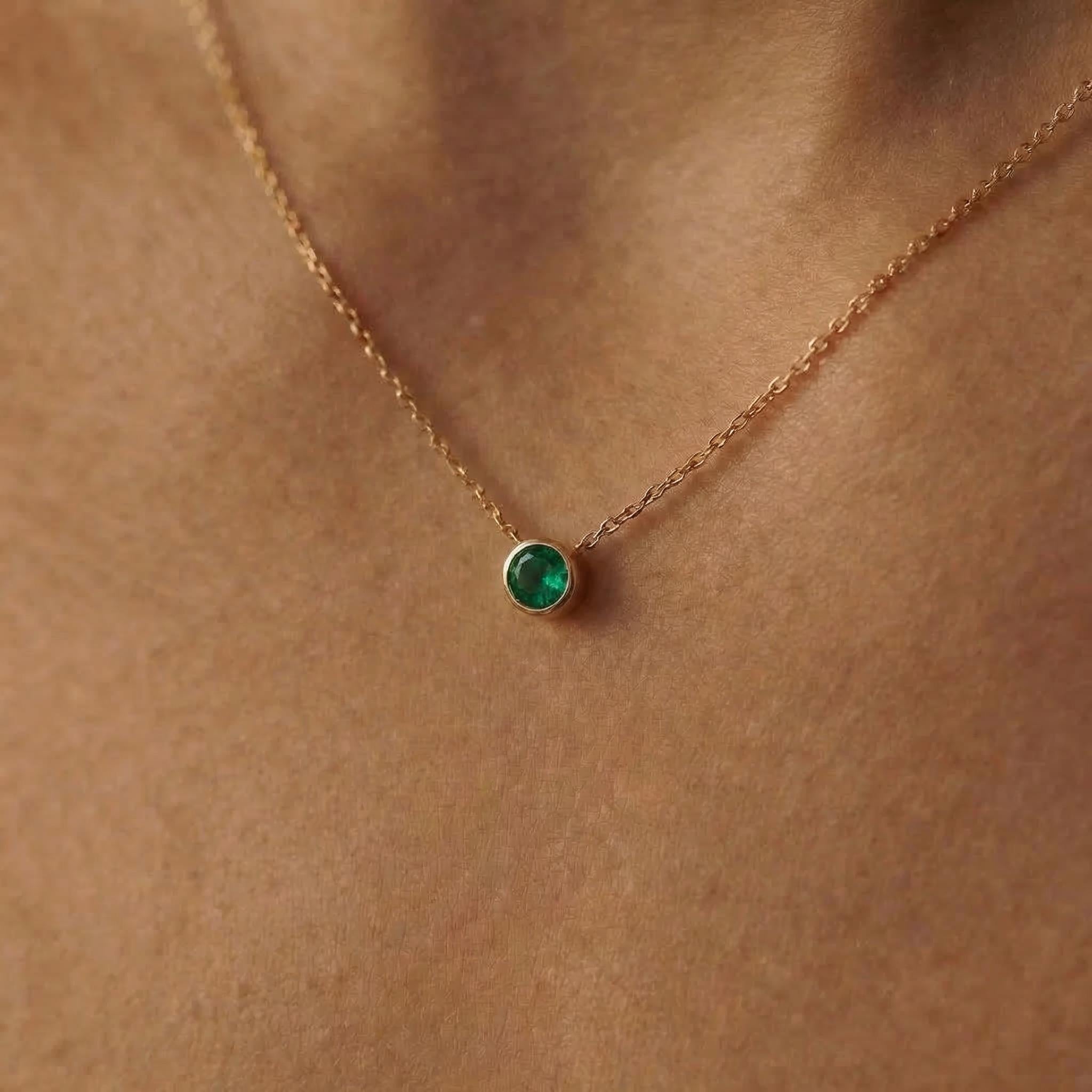 Dainty Gold Emerald Necklace | Minimalist Bezel Set Green Gemstone Pendant | May Birthstone Jewelry Gift for Her