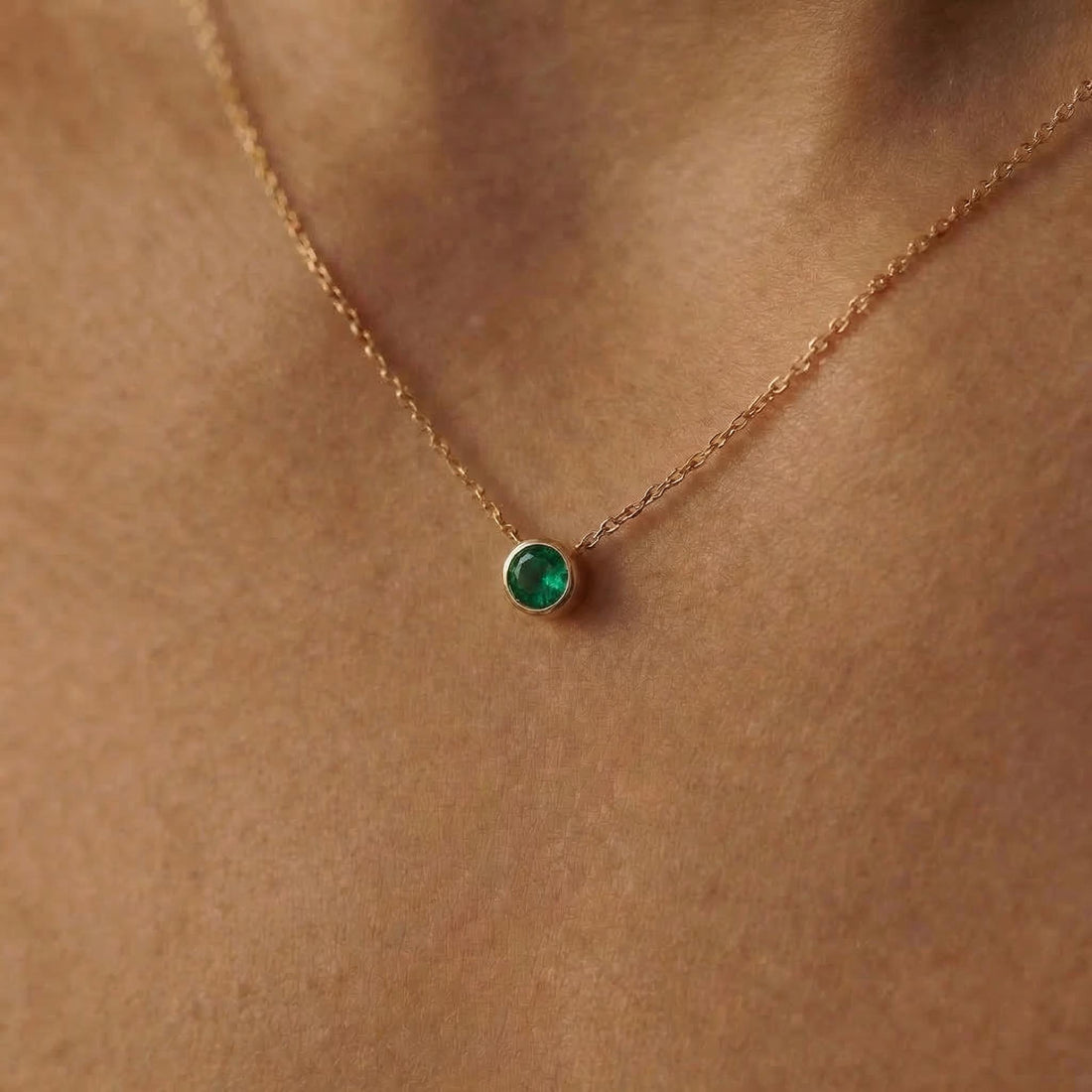 Dainty Gold Emerald Necklace | Minimalist Bezel Set Green Gemstone Pendant | May Birthstone Jewelry Gift for Her