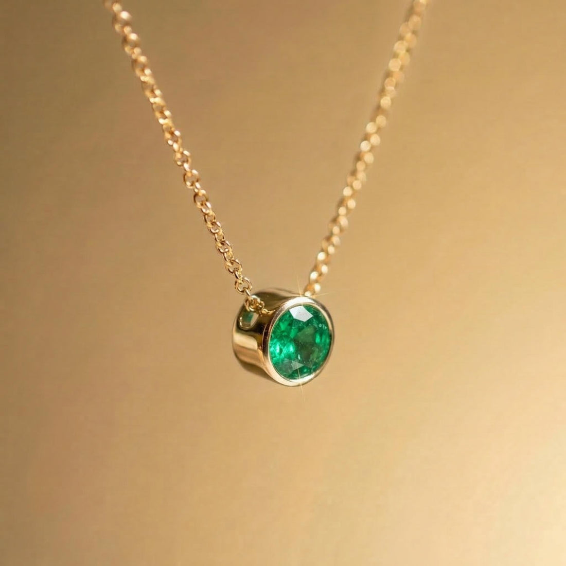 Dainty Gold Emerald Necklace | Minimalist Bezel Set Green Gemstone Pendant | May Birthstone Jewelry Gift for Her