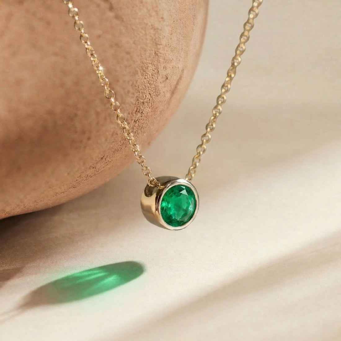 Dainty Gold Emerald Necklace | Minimalist Bezel Set Green Gemstone Pendant | May Birthstone Jewelry Gift for Her