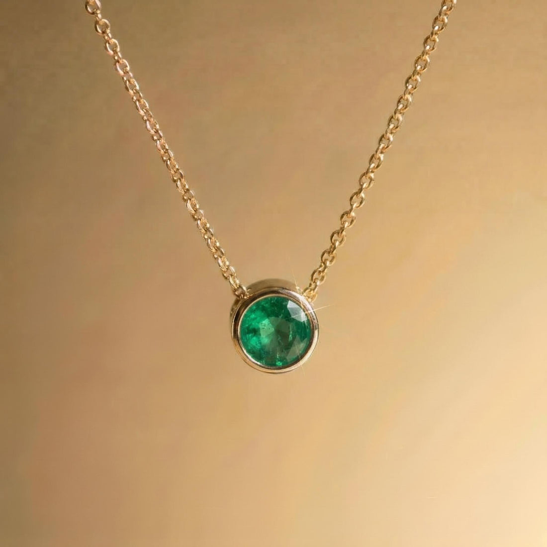Dainty Gold Emerald Necklace | Minimalist Bezel Set Green Gemstone Pendant | May Birthstone Jewelry Gift for Her