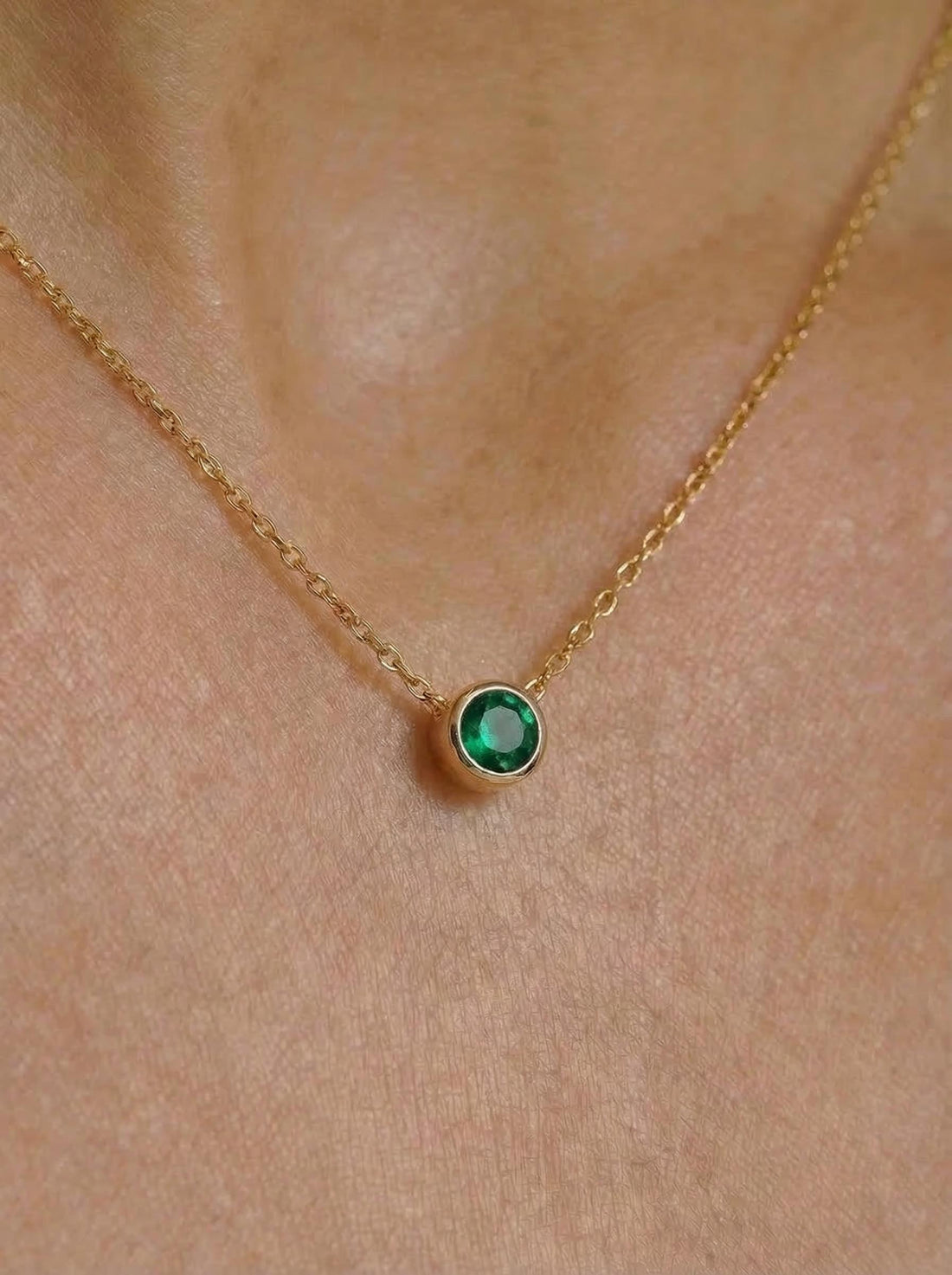 Dainty Gold Emerald Necklace | Minimalist Bezel Set Green Gemstone Pendant | May Birthstone Jewelry Gift for Her