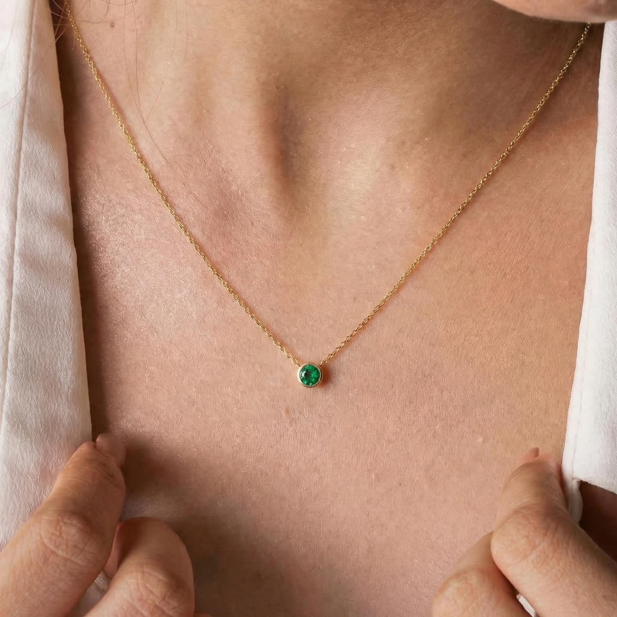 Dainty Gold Emerald Necklace | Minimalist Bezel Set Green Gemstone Pendant | May Birthstone Jewelry Gift for Her