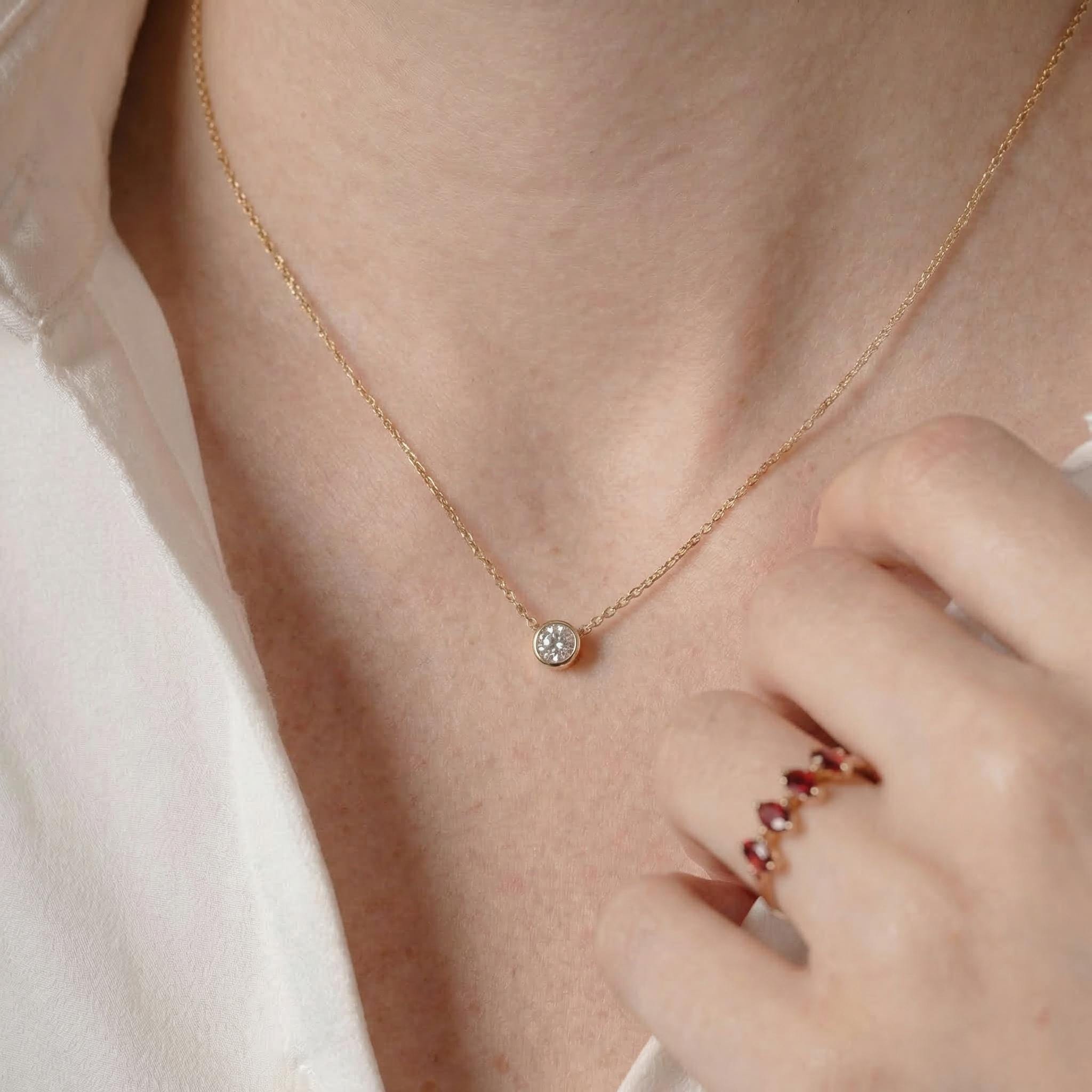 Dainty Gold Ruby Necklace | Minimalist Red Gemstone Bezel Pendant | July Birthstone Fine Jewelry Gift for Her