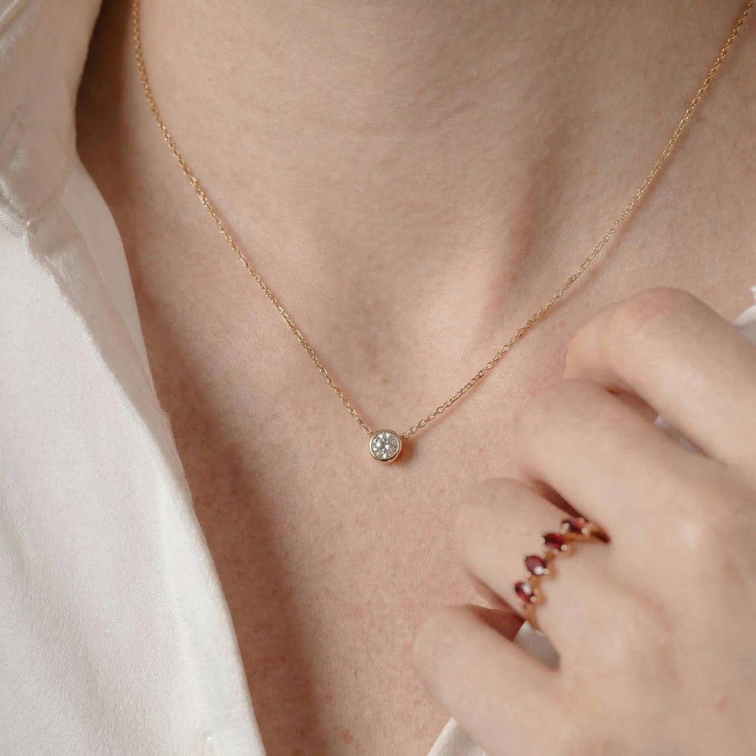 Dainty Gold Ruby Necklace | Minimalist Red Gemstone Bezel Pendant | July Birthstone Fine Jewelry Gift for Her