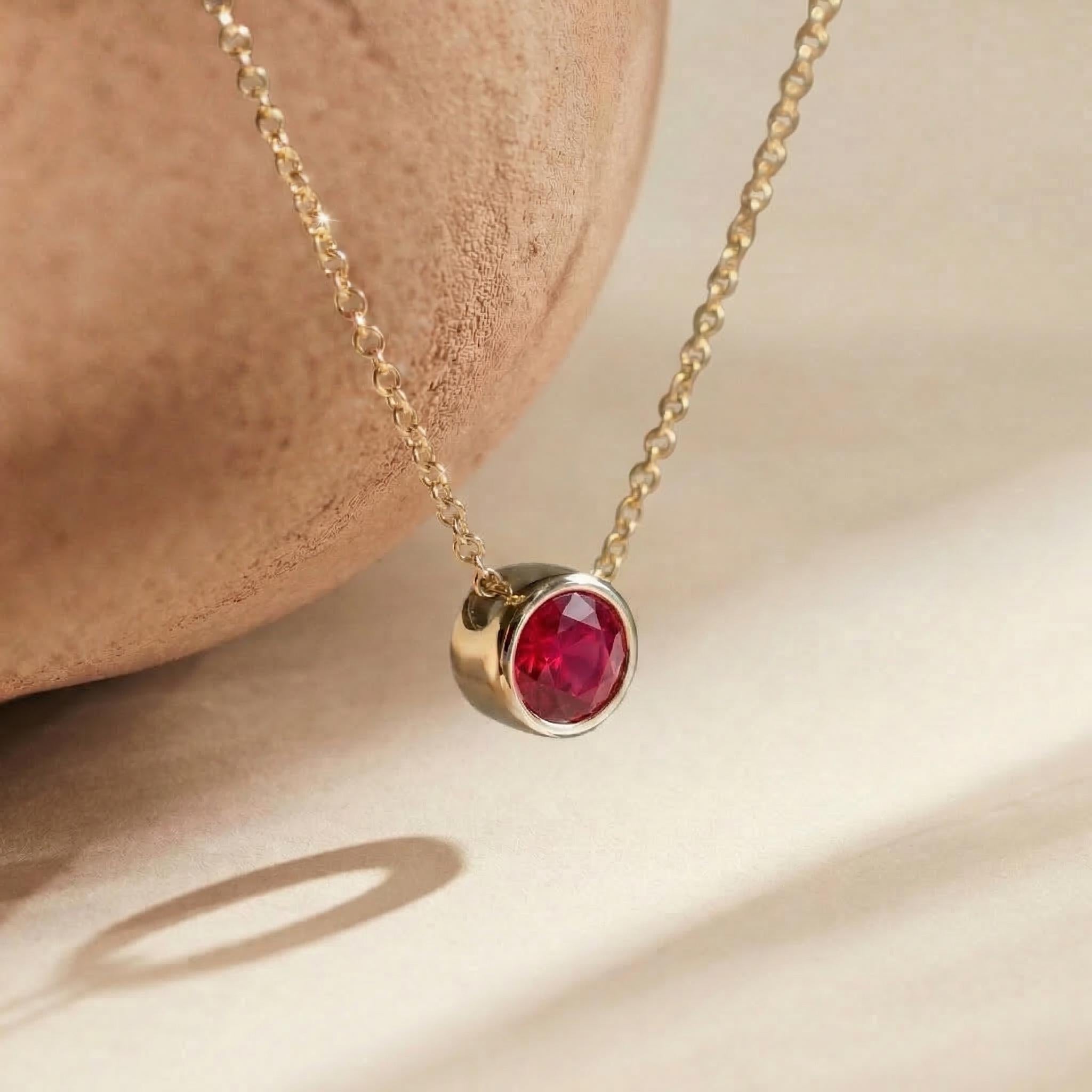 Dainty Gold Ruby Necklace | Minimalist Red Gemstone Bezel Pendant | July Birthstone Fine Jewelry Gift for Her