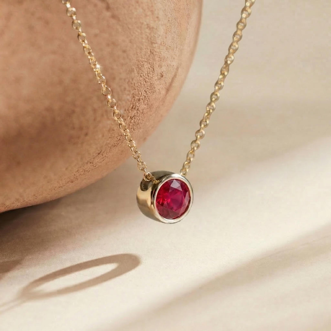 Dainty Gold Ruby Necklace | Minimalist Red Gemstone Bezel Pendant | July Birthstone Fine Jewelry Gift for Her