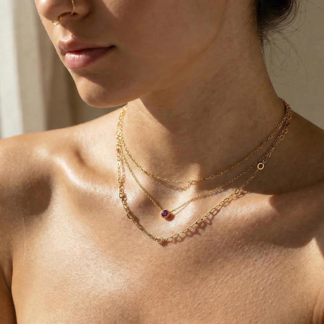 Dainty Gold Ruby Necklace | Minimalist Red Gemstone Bezel Pendant | July Birthstone Fine Jewelry Gift for Her