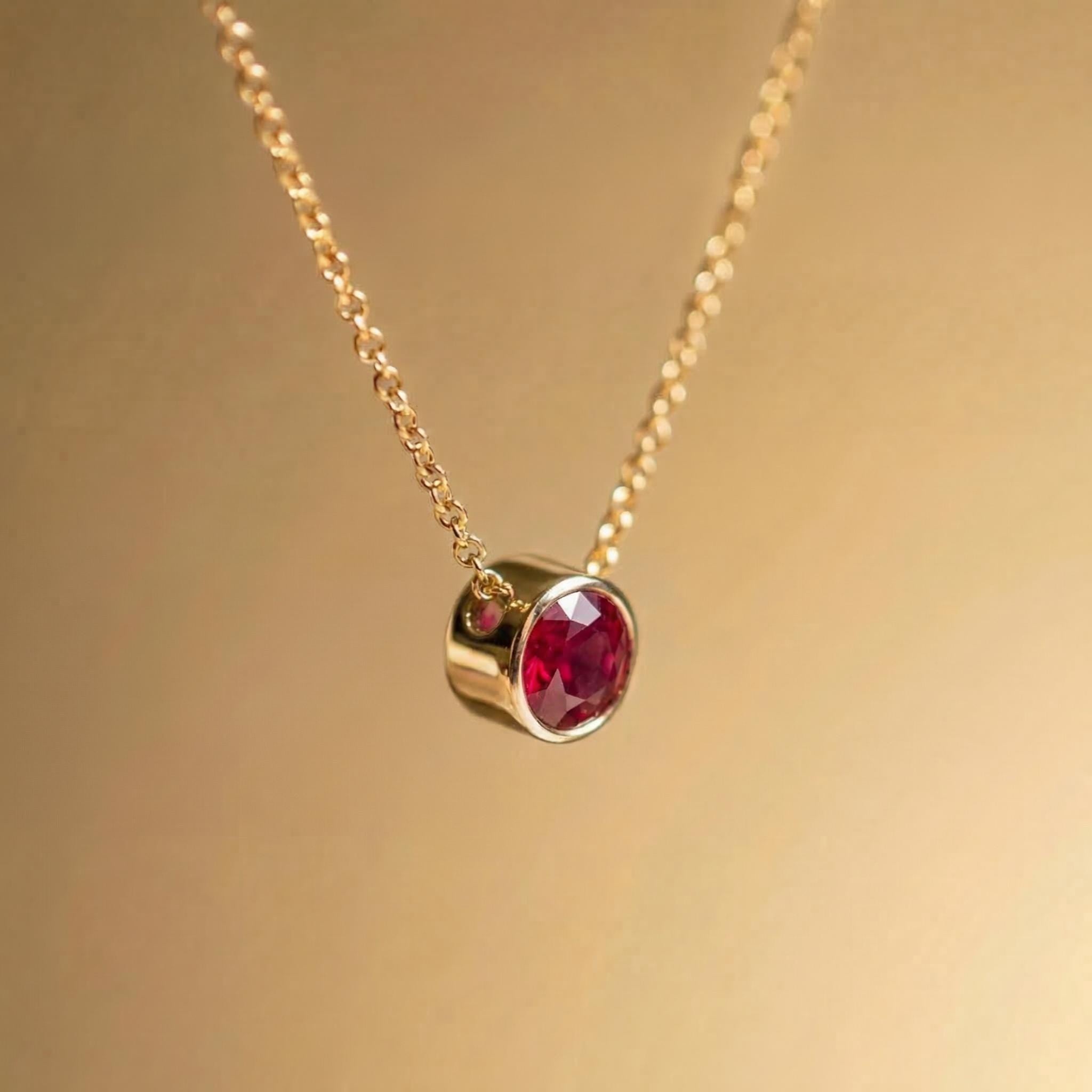 Dainty Gold Ruby Necklace | Minimalist Red Gemstone Bezel Pendant | July Birthstone Fine Jewelry Gift for Her