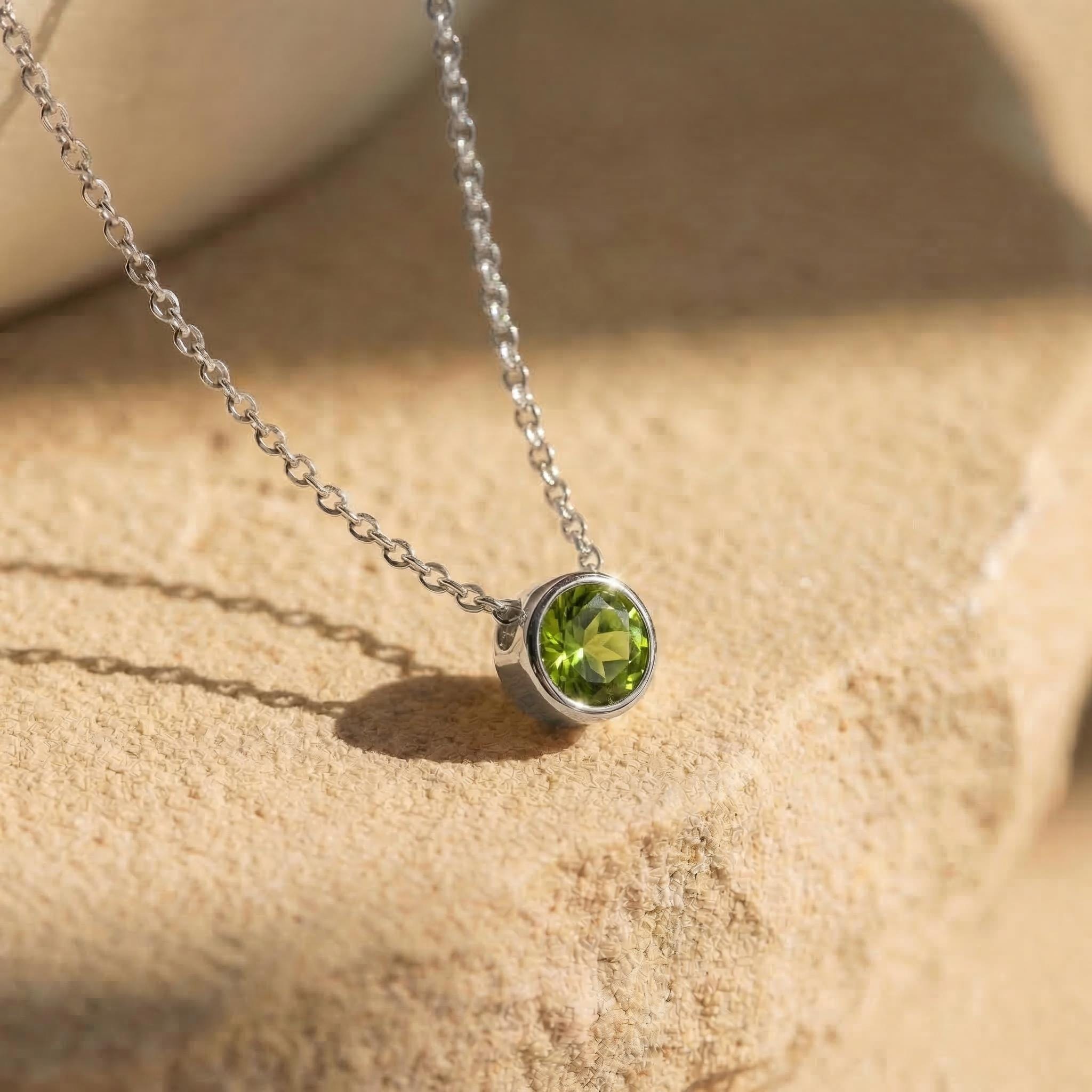 Dainty Peridot Necklace Gold Bezel Setting | August Birthstone Jewelry | Minimalist Everyday Green Gemstone Pendant | Gift for Her