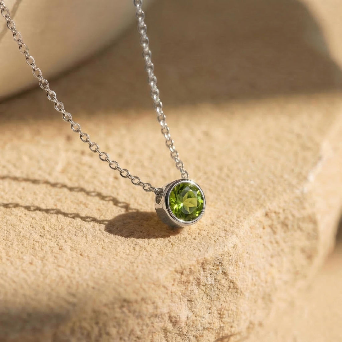 Dainty Peridot Necklace Gold Bezel Setting | August Birthstone Jewelry | Minimalist Everyday Green Gemstone Pendant | Gift for Her
