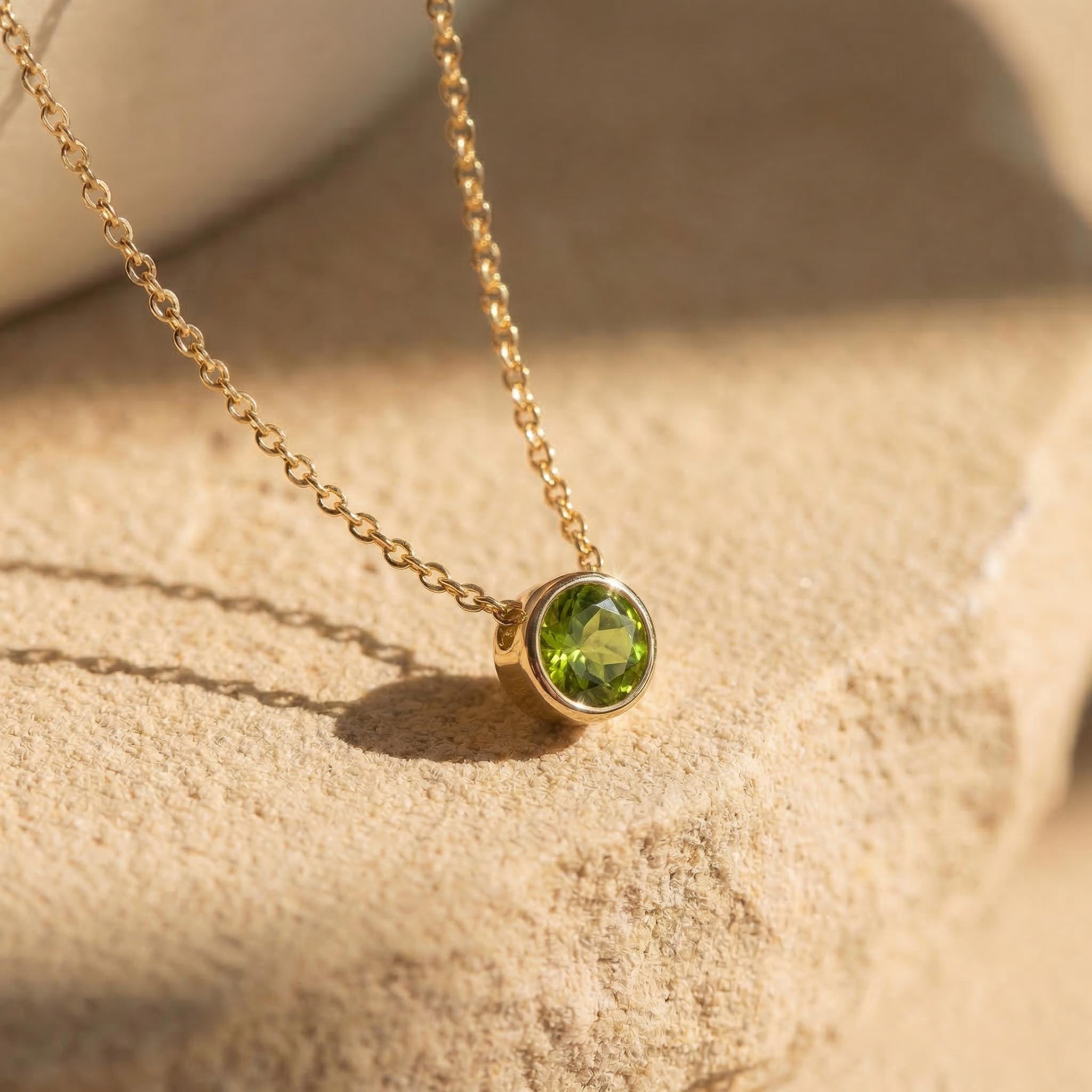 Dainty Peridot Necklace Gold Bezel Setting | August Birthstone Jewelry | Minimalist Everyday Green Gemstone Pendant | Gift for Her