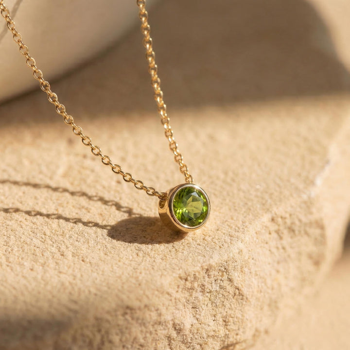 Dainty Peridot Necklace Gold Bezel Setting | August Birthstone Jewelry | Minimalist Everyday Green Gemstone Pendant | Gift for Her