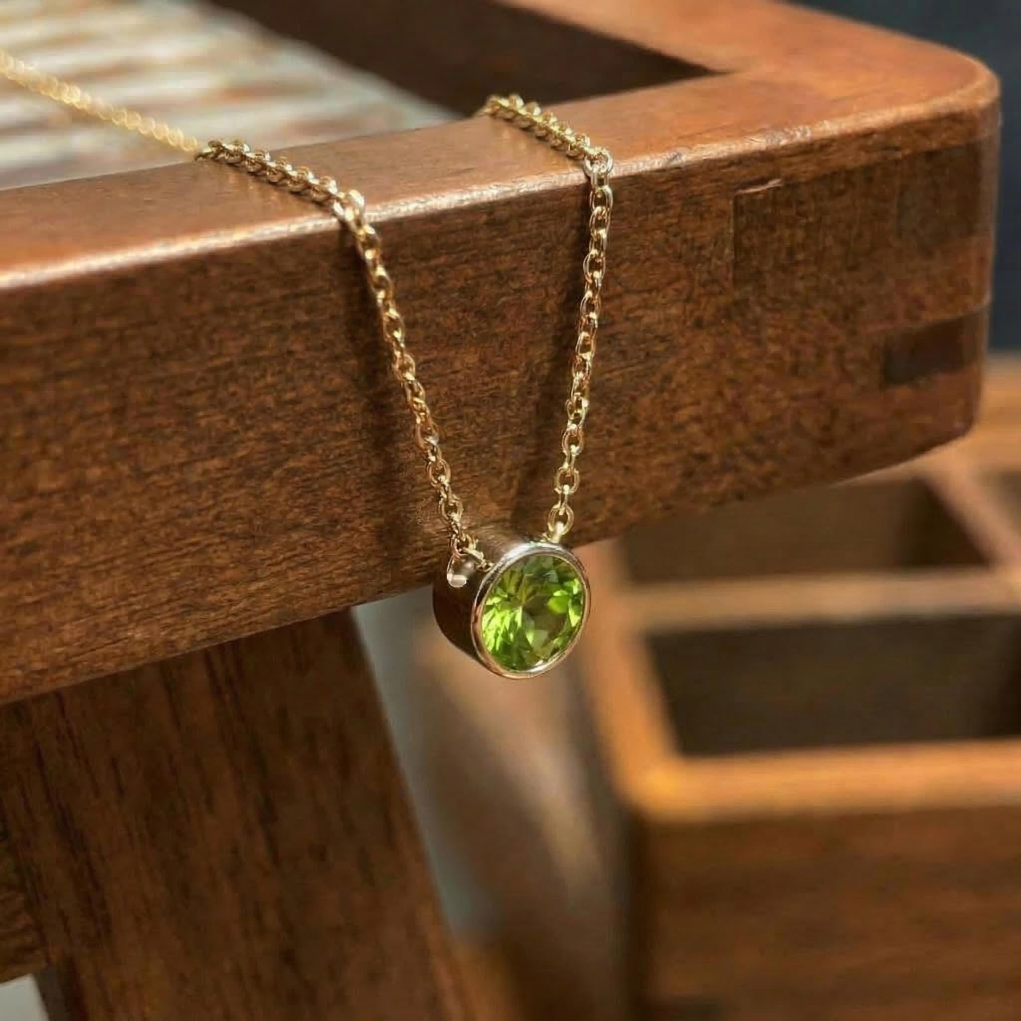 Dainty Peridot Necklace Gold Bezel Setting | August Birthstone Jewelry | Minimalist Everyday Green Gemstone Pendant | Gift for Her