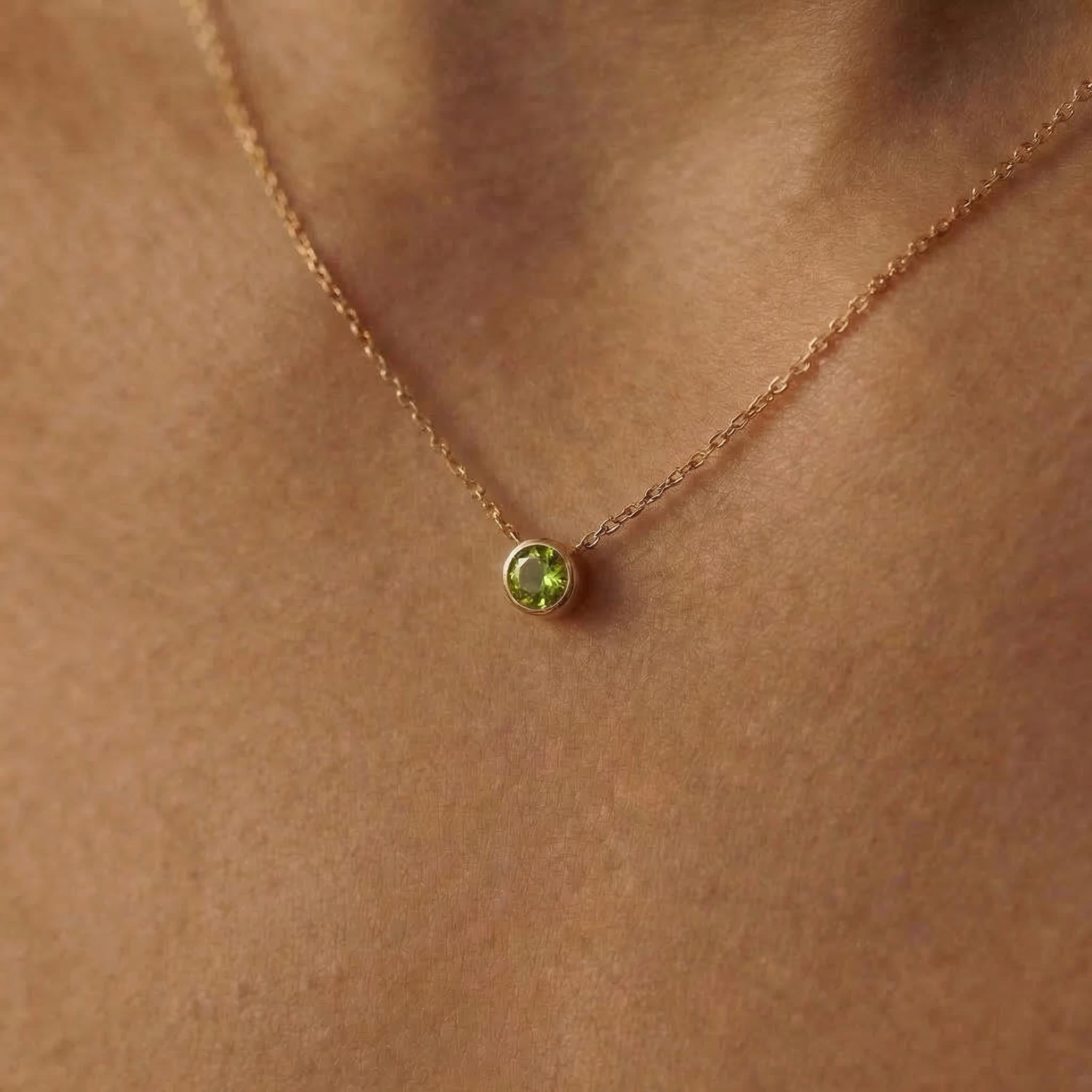 Dainty Peridot Necklace Gold Bezel Setting | August Birthstone Jewelry | Minimalist Everyday Green Gemstone Pendant | Gift for Her