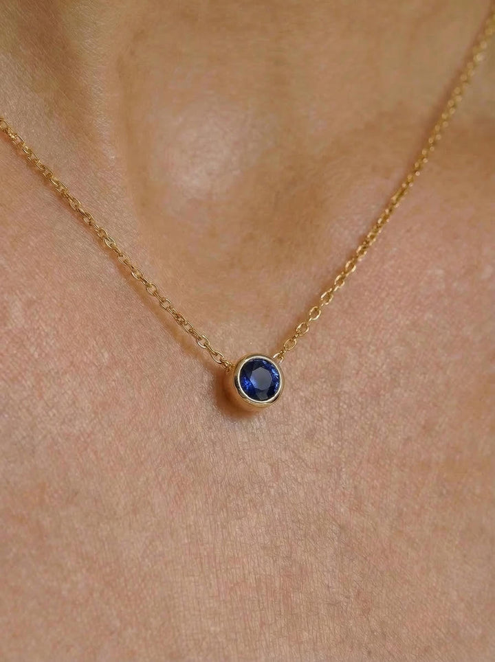 Dainty Gold Sapphire Bezel Necklace | September Birthstone Pendant | Minimalist Everyday Fine Jewelry Gift for Her