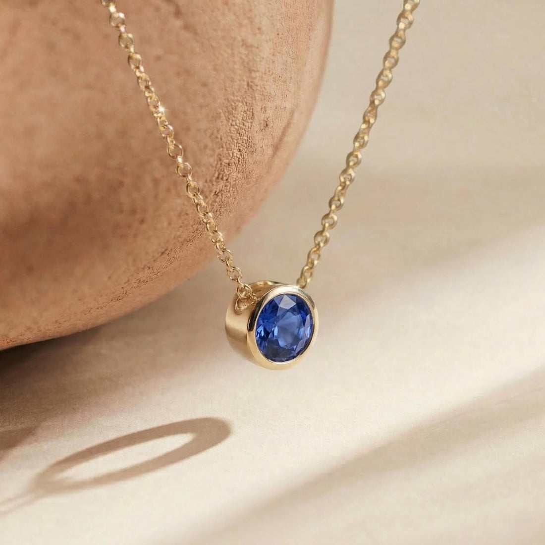 Dainty Gold Sapphire Bezel Necklace | September Birthstone Pendant | Minimalist Everyday Fine Jewelry Gift for Her