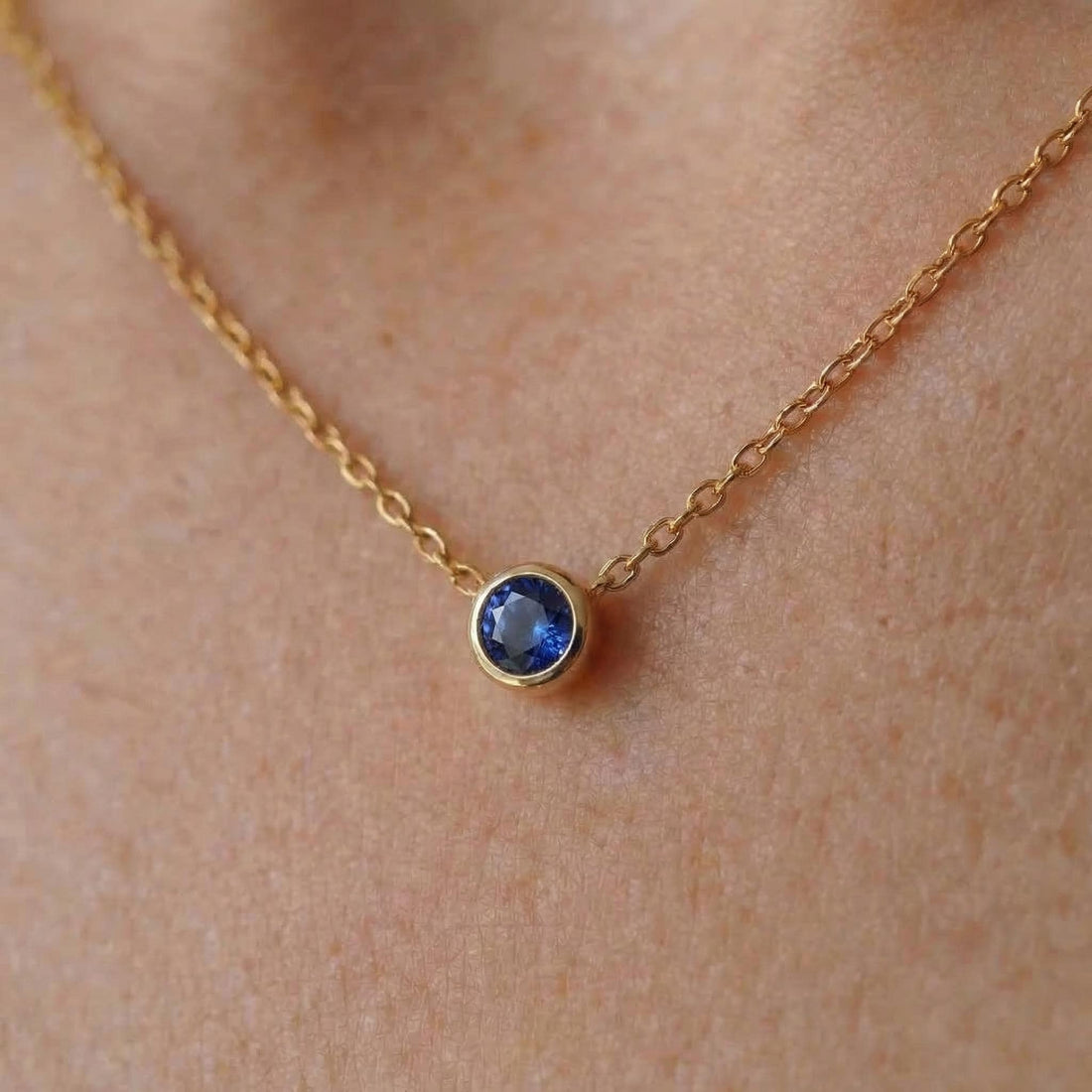 Dainty Gold Sapphire Bezel Necklace | September Birthstone Pendant | Minimalist Everyday Fine Jewelry Gift for Her