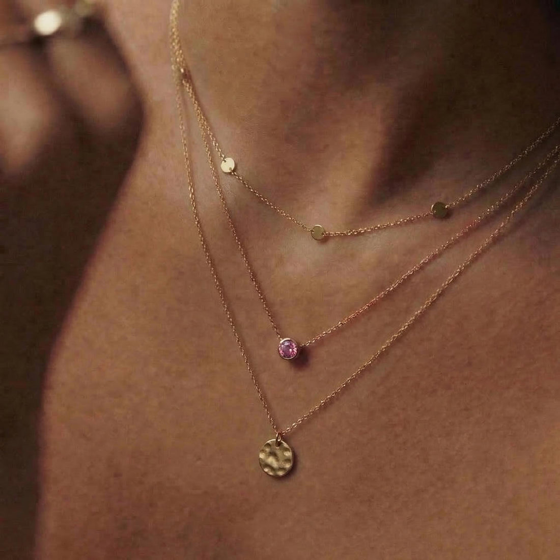 Dainty Gold Pink Gemstone Necklace | Delicate Bezel Set Tourmaline Pendant | October Birthstone Fine Jewelry Gift for Her