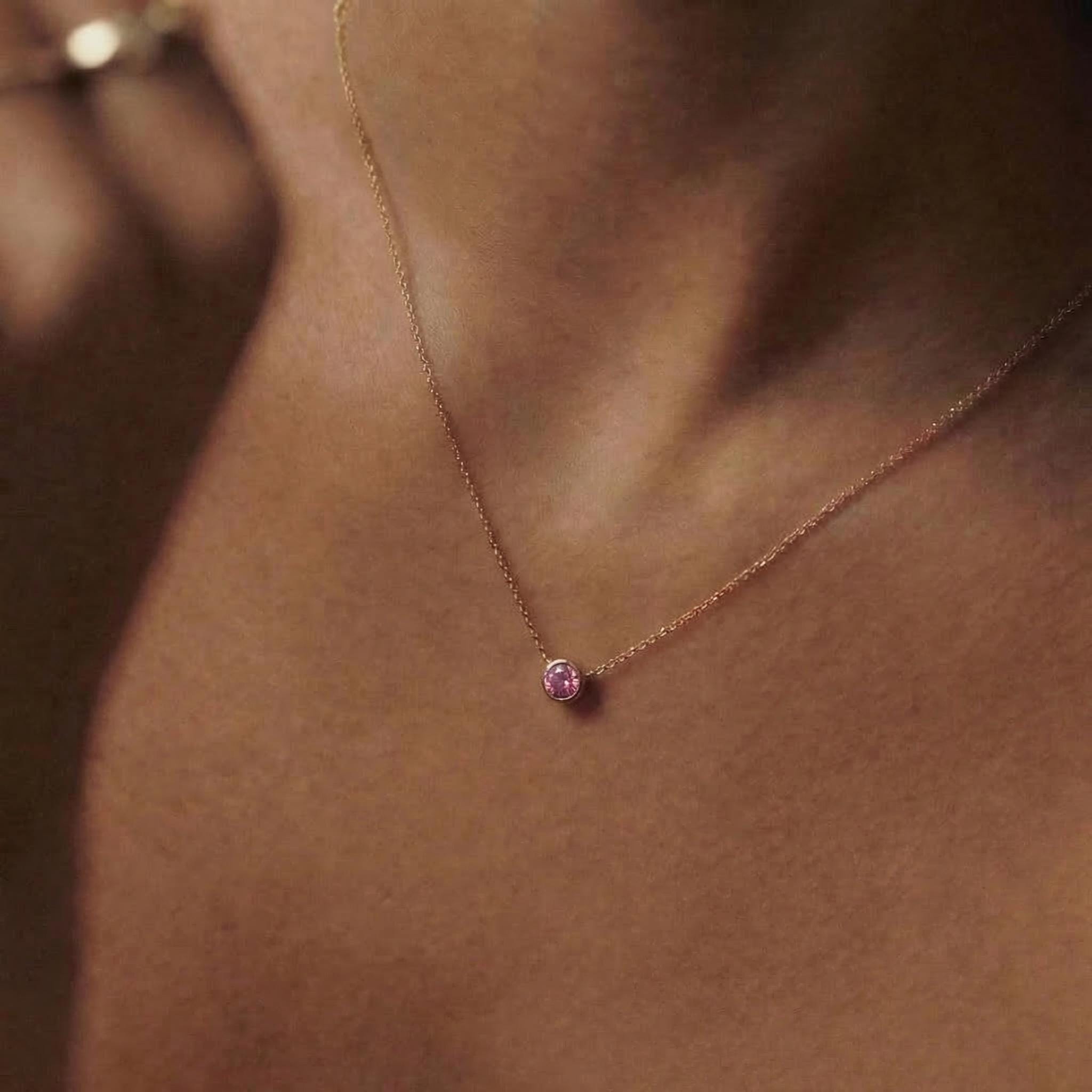 Dainty Gold Pink Gemstone Necklace | Delicate Bezel Set Tourmaline Pendant | October Birthstone Fine Jewelry Gift for Her