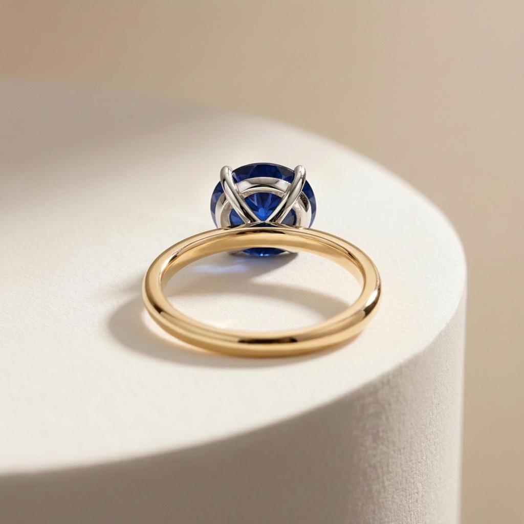 2.0 CT East West Oval Cut Sapphire Birthstone Ring for Mom, Yellow Gold Vermeil Two Tone Ring, Dainty Travel Engagement Ring