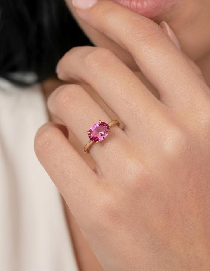 2.0 CT East West Oval Cut Pink Tourmaline Birthstone Ring, Yellow Gold Vermeil Two Tone Ring,October Engagement Ring