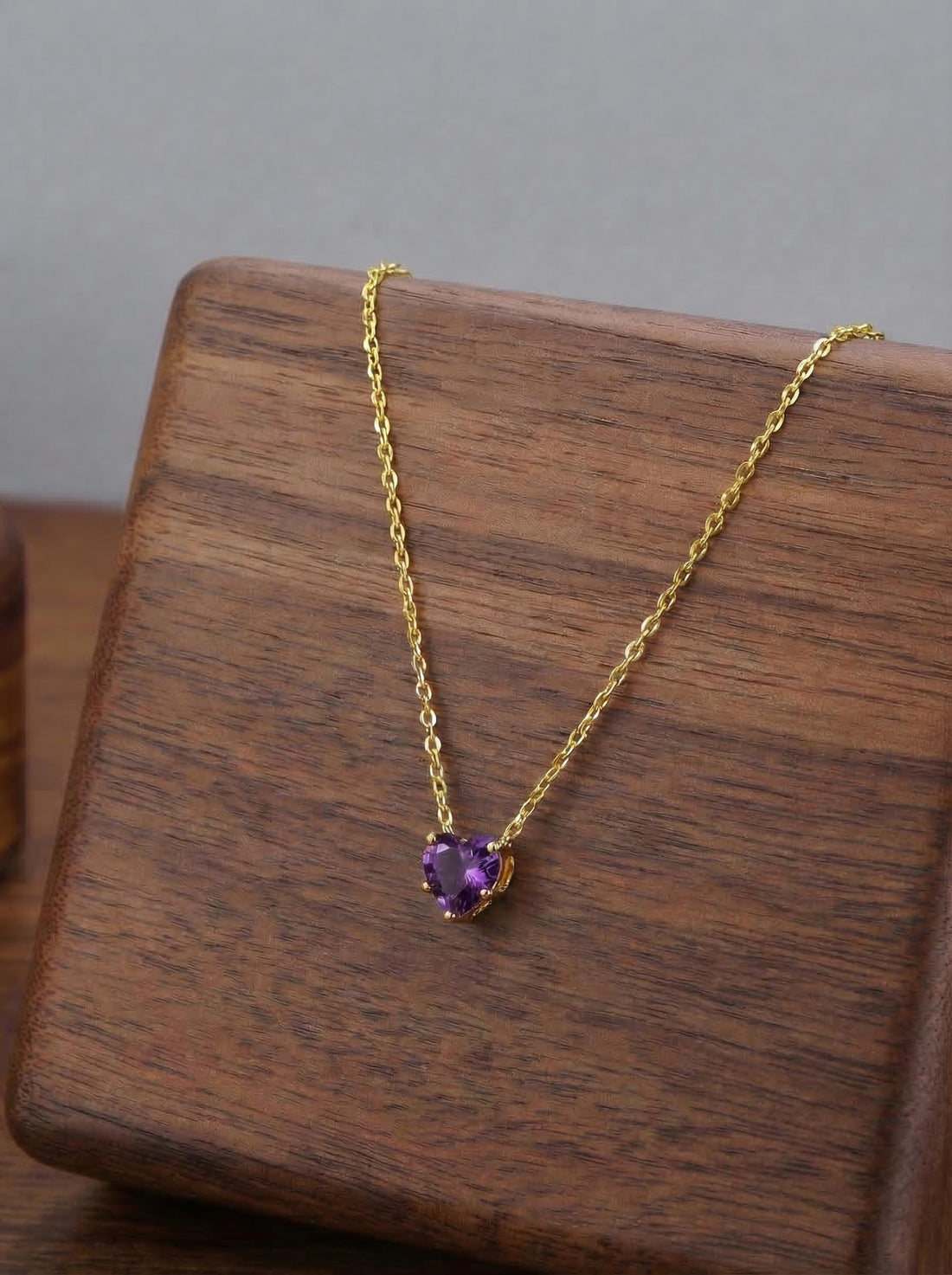 Dainty Gold Amethyst Heart Necklace, February Birthstone Pendant, Delicate Gold Love Jewelry Gift for Her, Anniversary Birthday